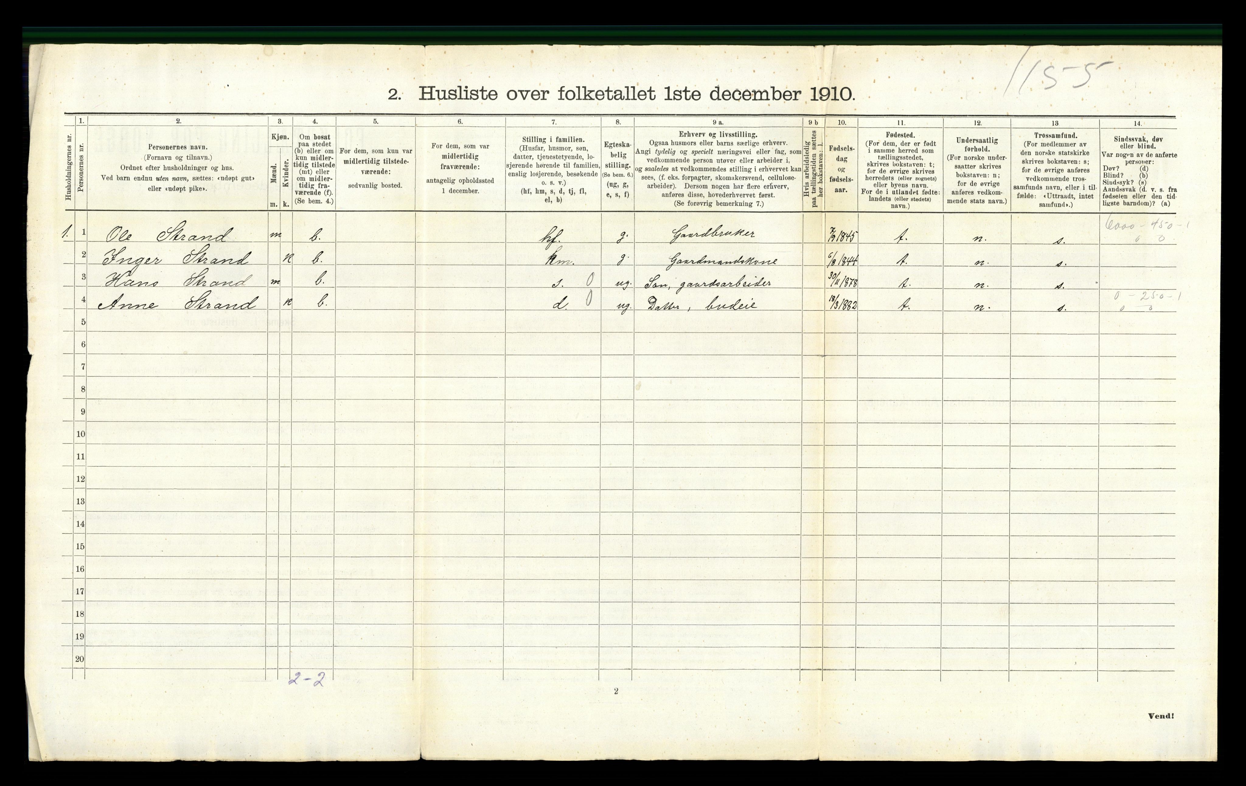RA, 1910 census for Elverum, 1910, p. 626