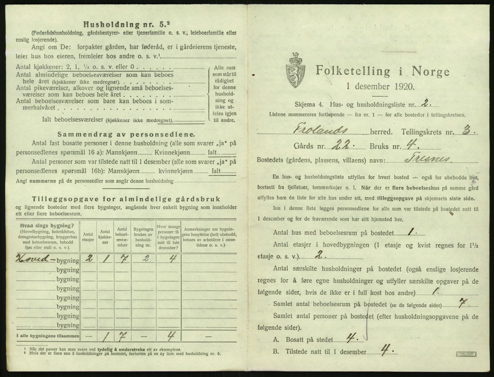 SAK, 1920 census for Froland, 1920, p. 341