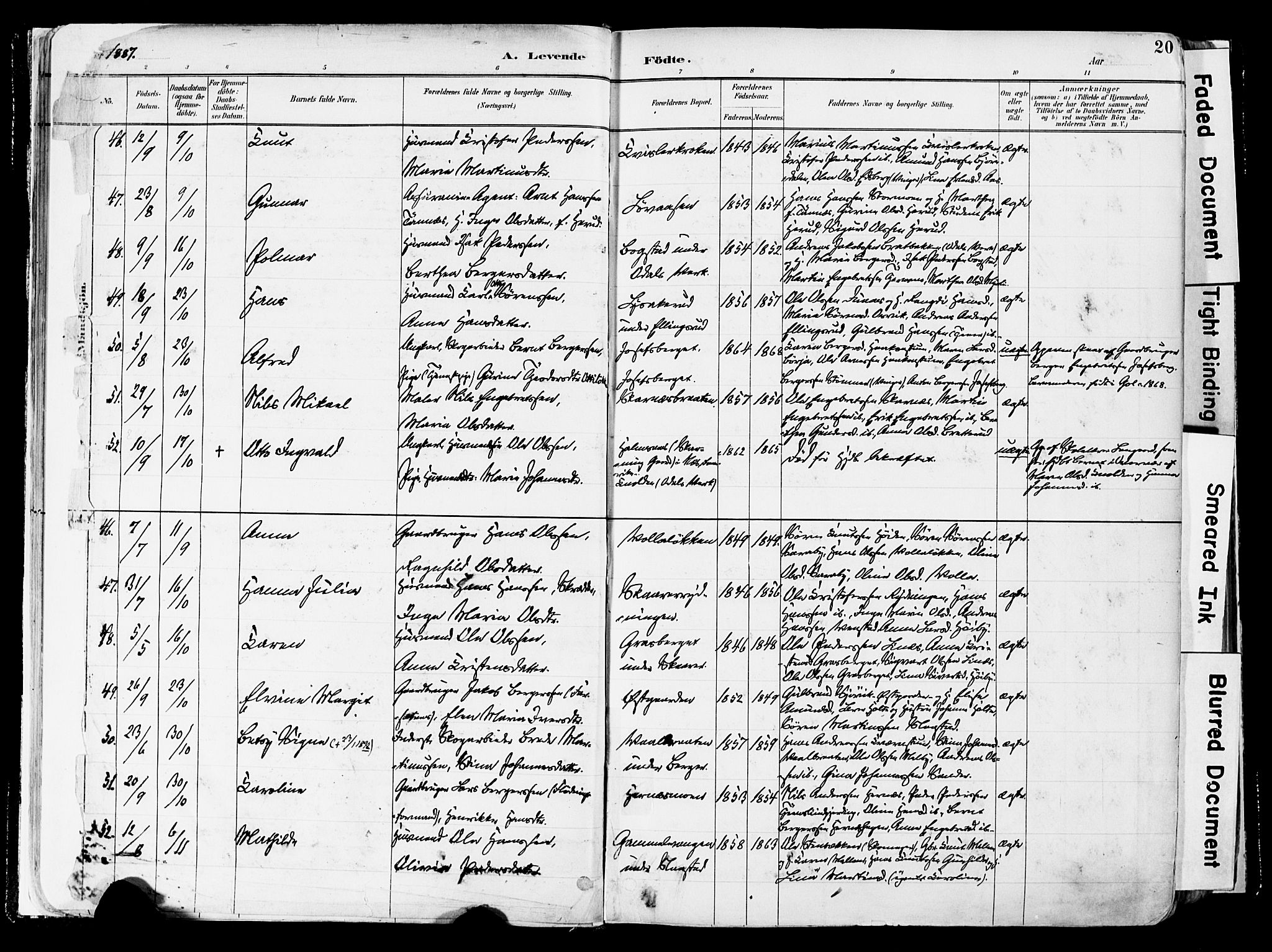 Sør-Odal prestekontor, SAH/PREST-030/H/Ha/Haa/L0006: Parish register (official) no. 6, 1886-1931, p. 20