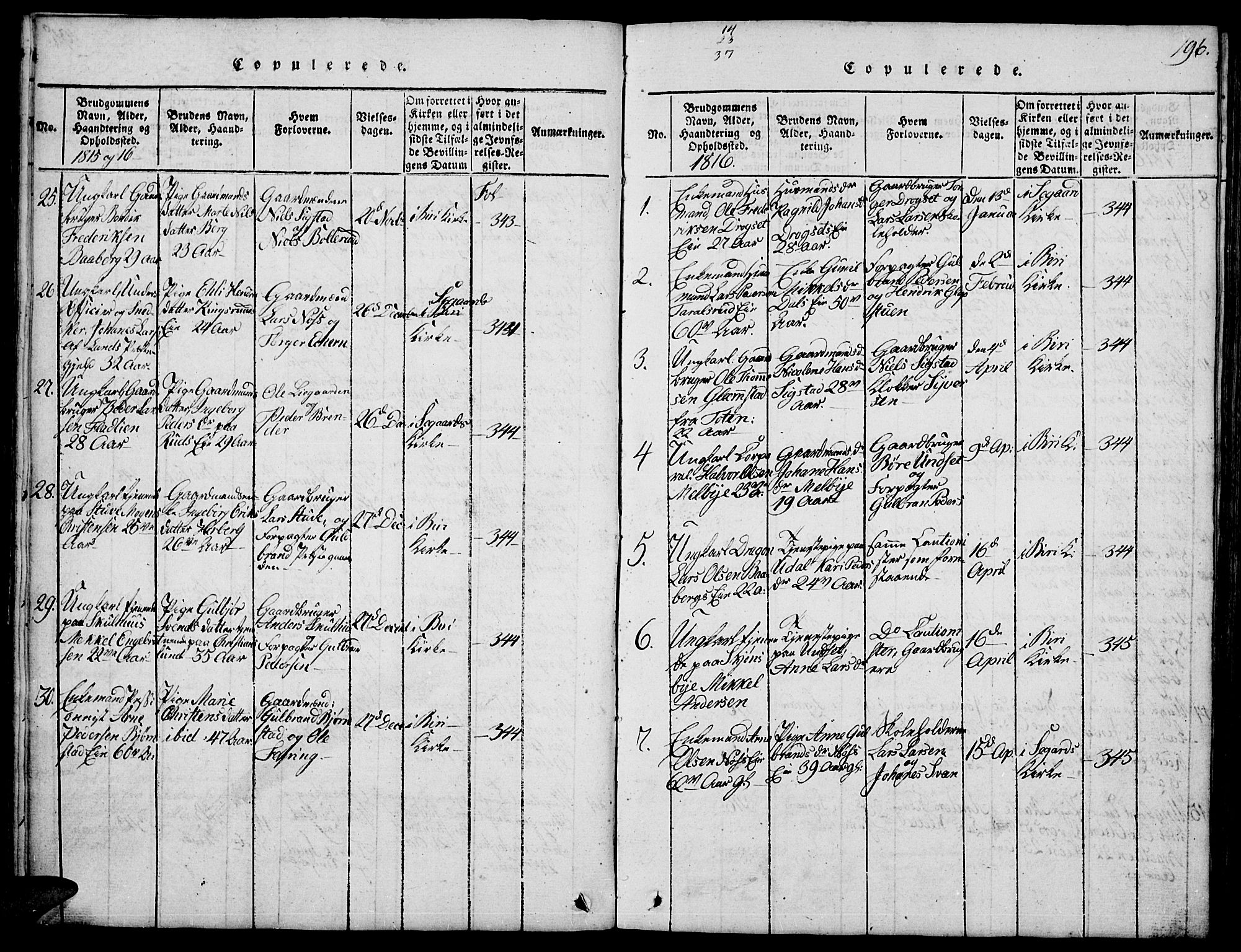 Biri prestekontor, SAH/PREST-096/H/Ha/Hab/L0001: Parish register (copy) no. 1, 1814-1828, p. 196