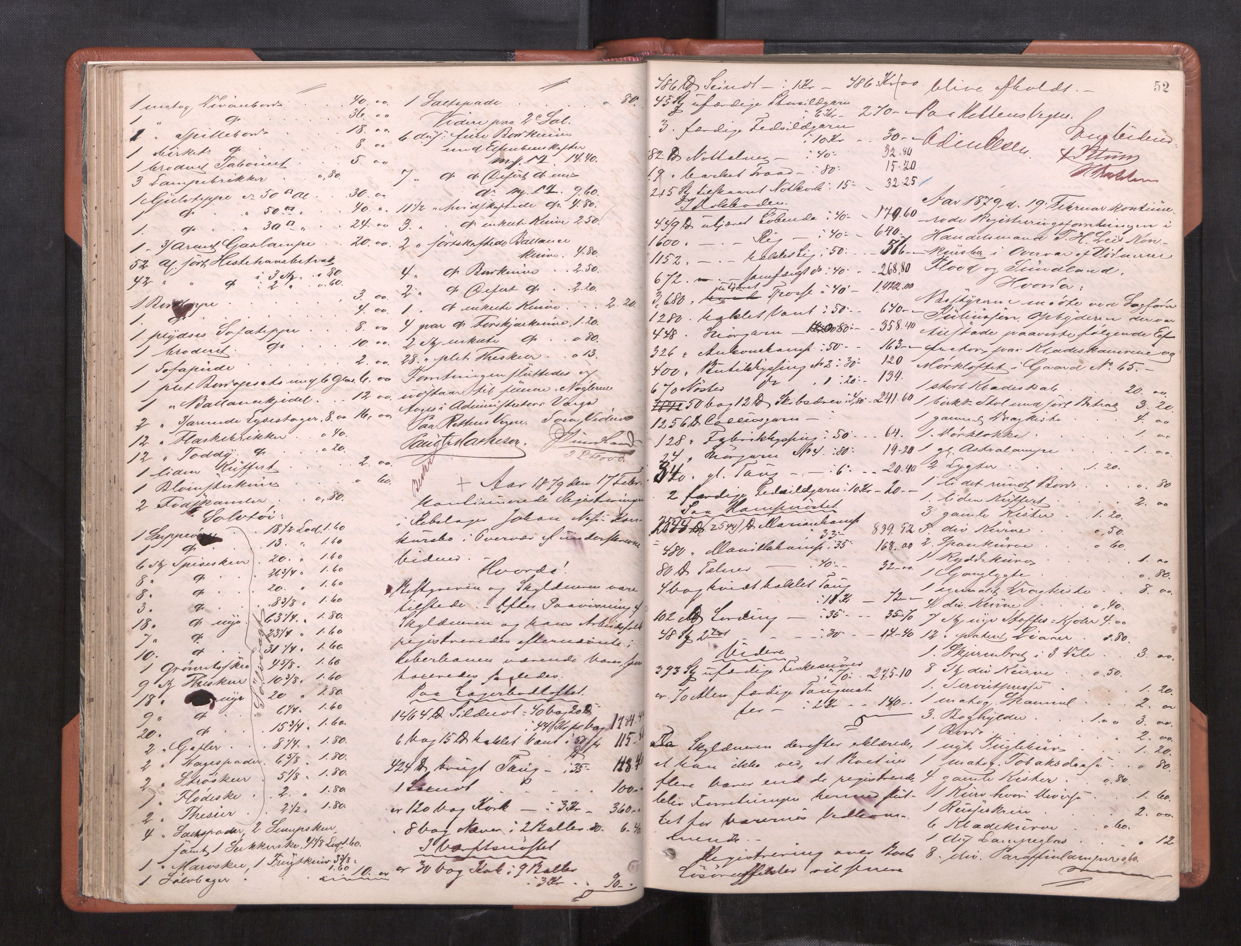 Trondheim byfogd, AV/SAT-A-0003/1/3/3C/L0009: Skifteregistreringsprotokoll (u/ register), 1878-1885, p. 52