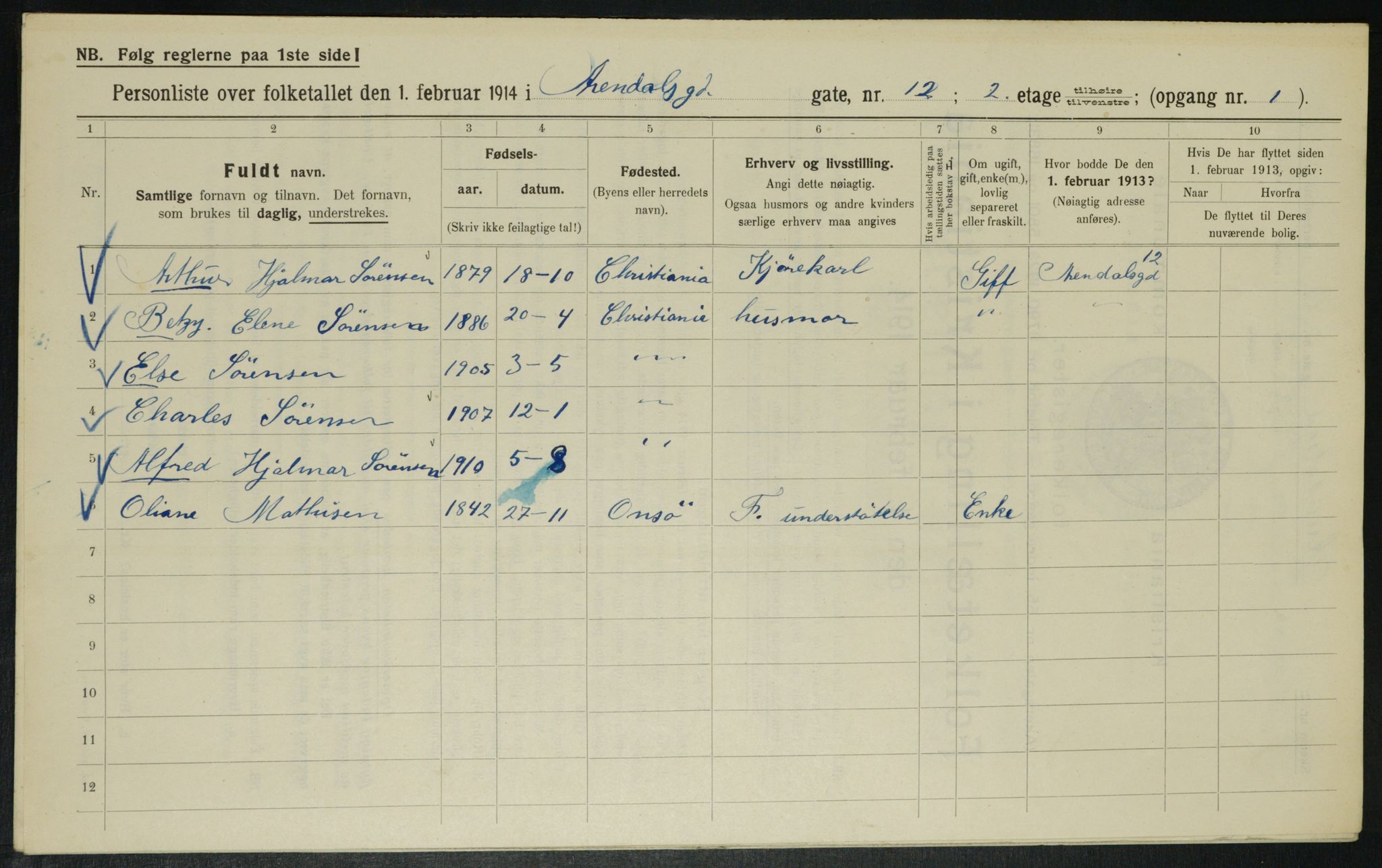 OBA, Municipal Census 1914 for Kristiania, 1914, p. 2011