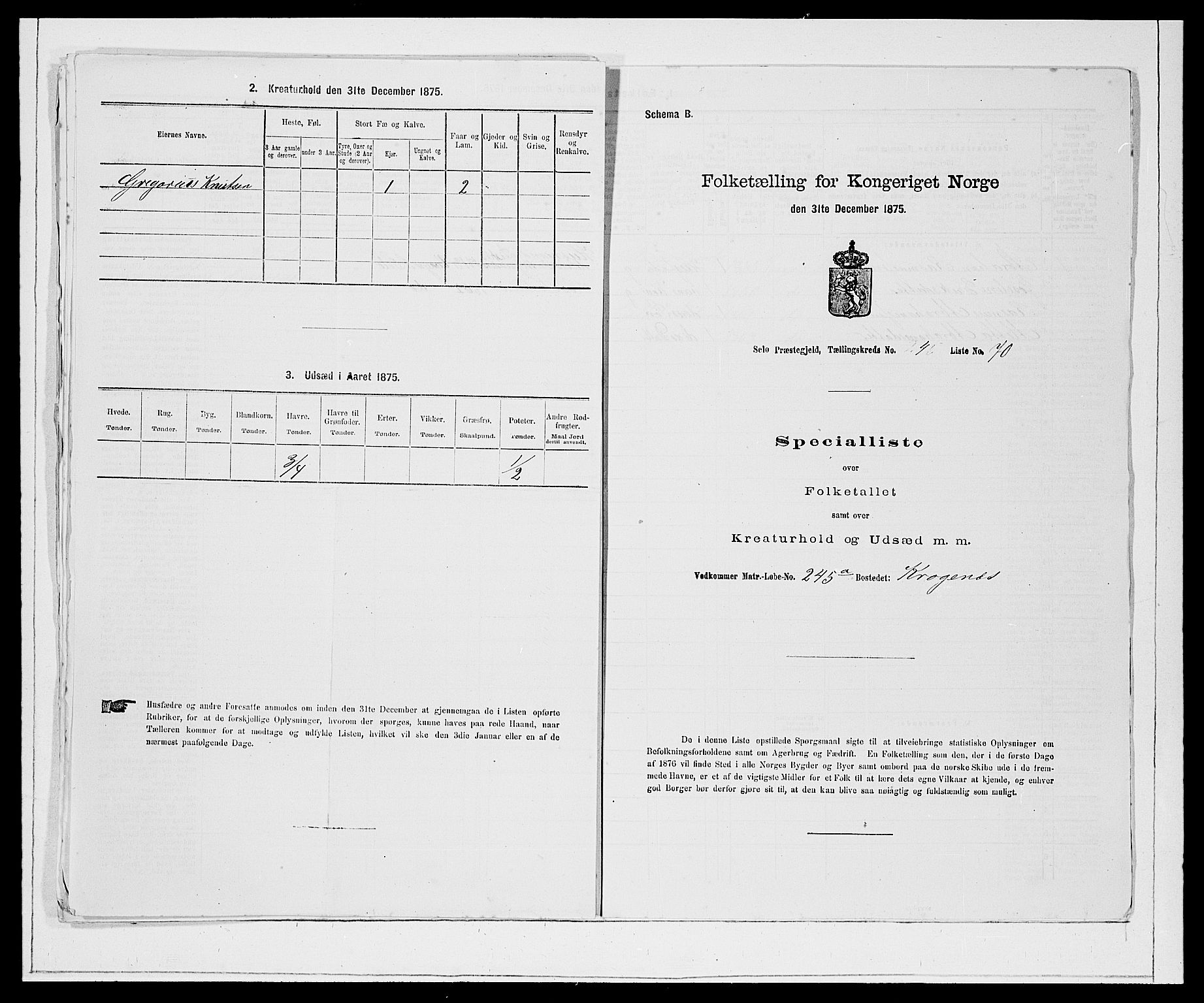 SAB, 1875 Census for 1441P Selje, 1875, p. 604