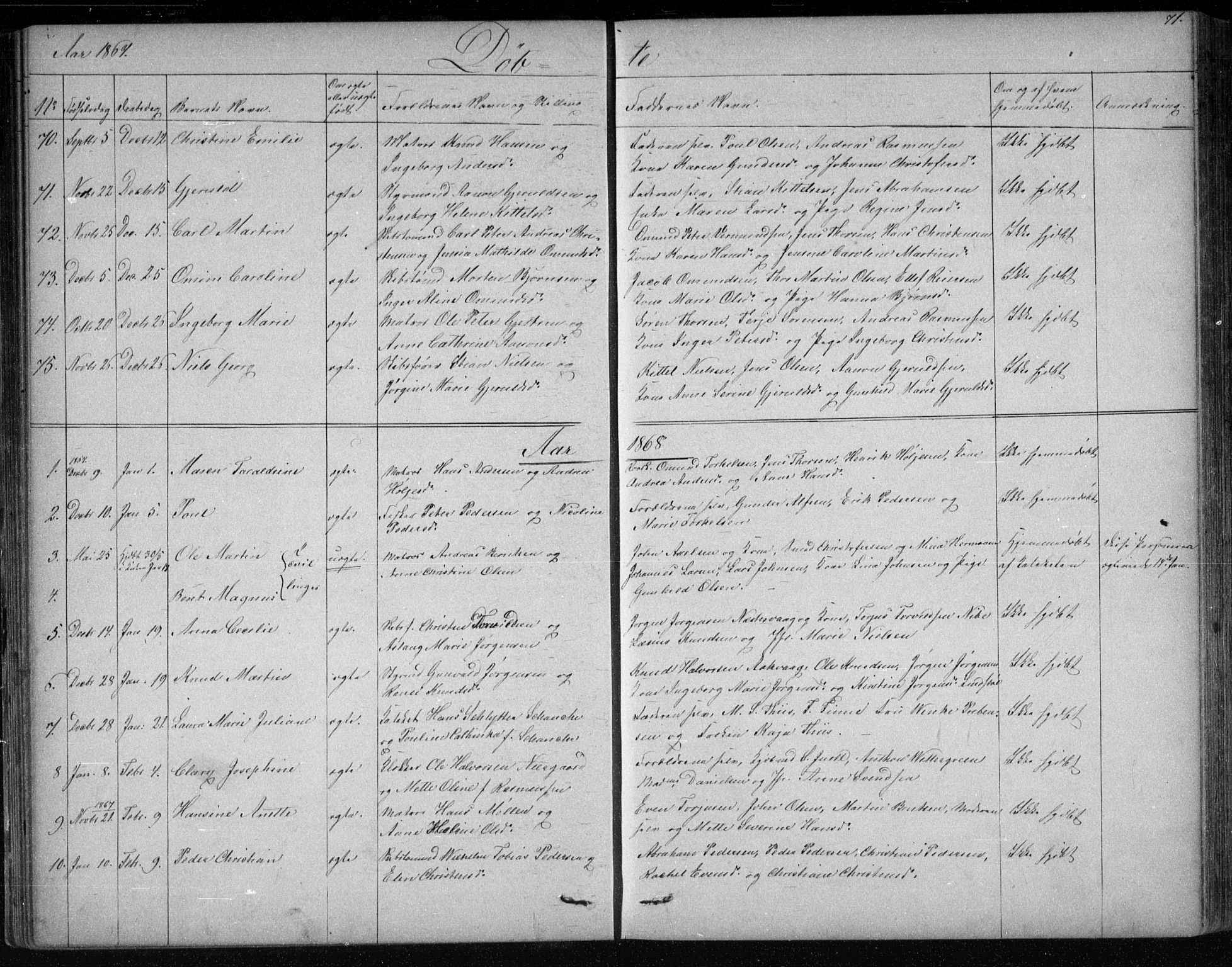 Risør sokneprestkontor, AV/SAK-1111-0035/F/Fb/L0006: Parish register (copy) no. B 6, 1850-1884, p. 71