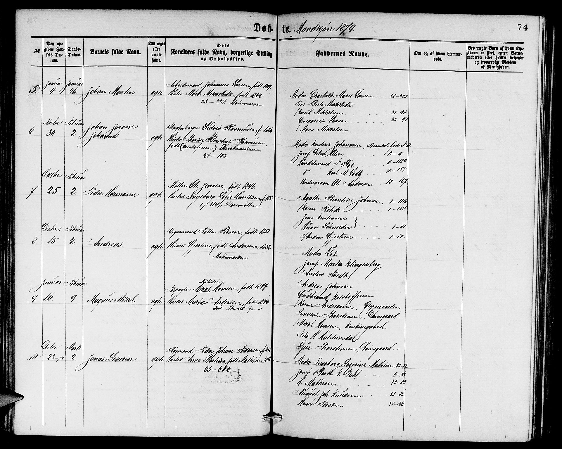 Sandviken Sokneprestembete, AV/SAB-A-77601/H/Hb: Parish register (copy) no. A 1, 1867-1879, p. 74