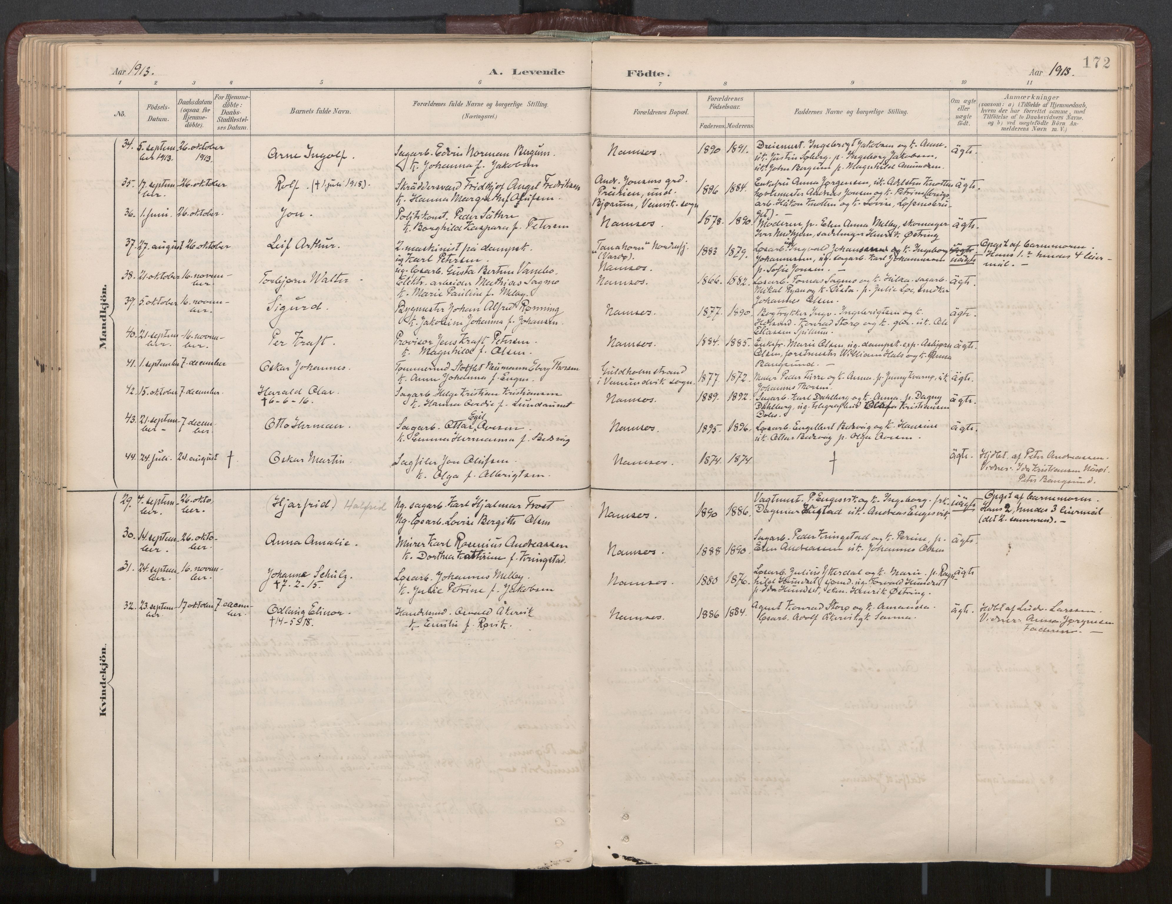 Ministerialprotokoller, klokkerbøker og fødselsregistre - Nord-Trøndelag, AV/SAT-A-1458/768/L0574: Parish register (official) no. 768A08, 1887-1927, p. 172