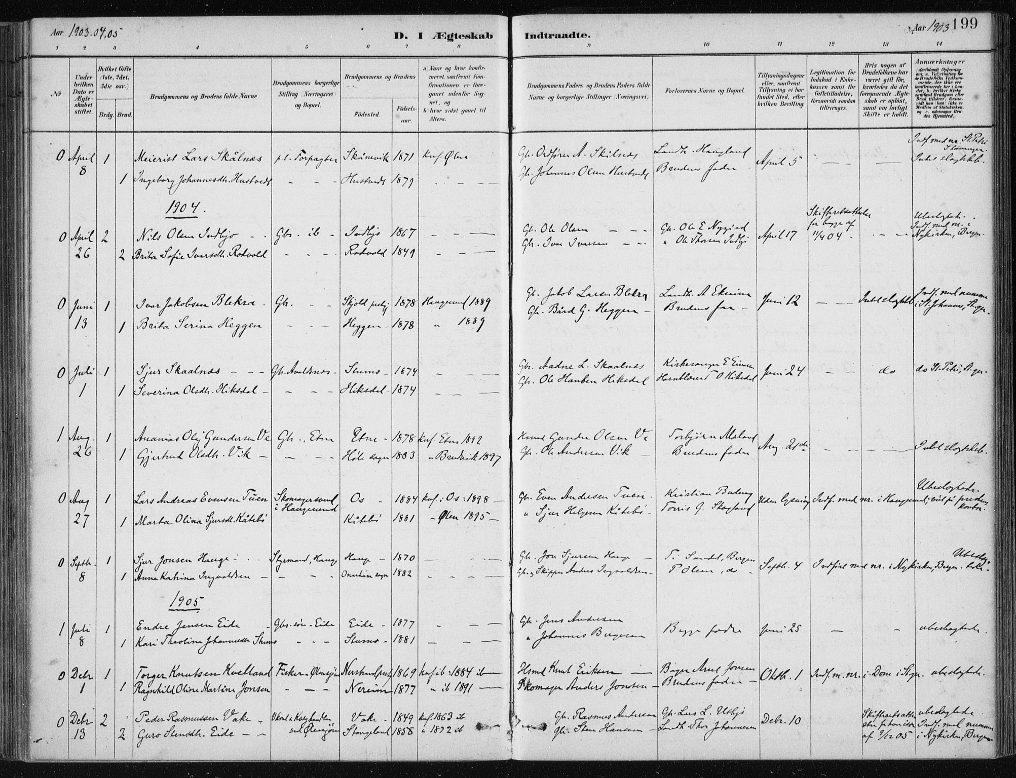 Fjelberg sokneprestembete, AV/SAB-A-75201/H/Haa: Parish register (official) no. D 1, 1879-1918, p. 199