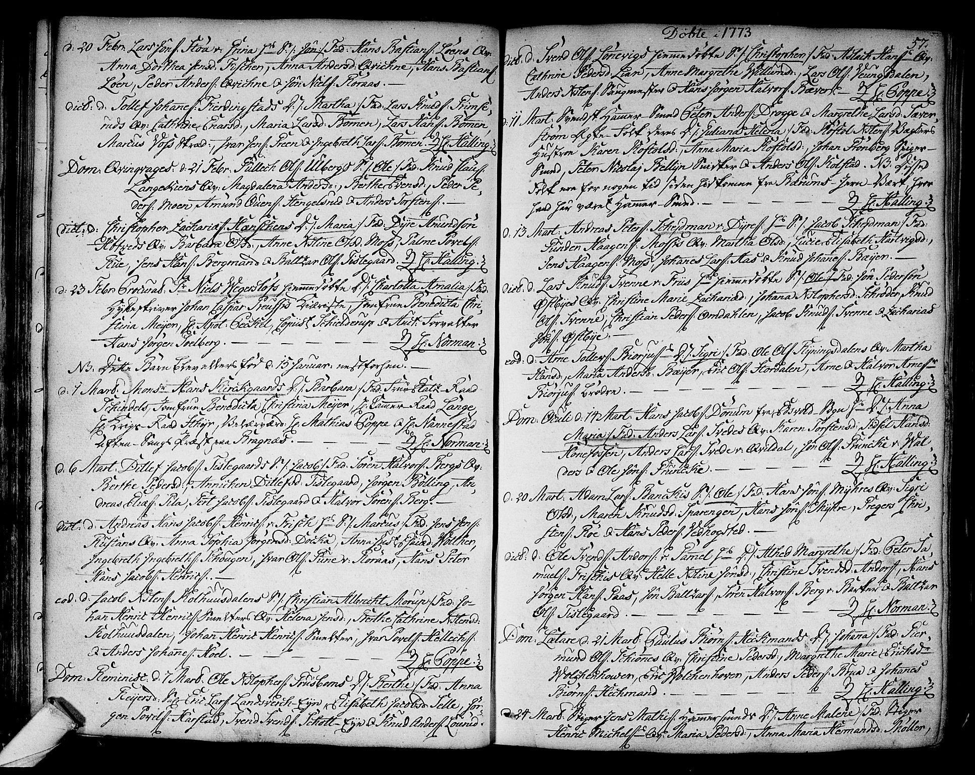 Kongsberg kirkebøker, SAKO/A-22/F/Fa/L0005: Parish register (official) no. I 5, 1769-1782, p. 57