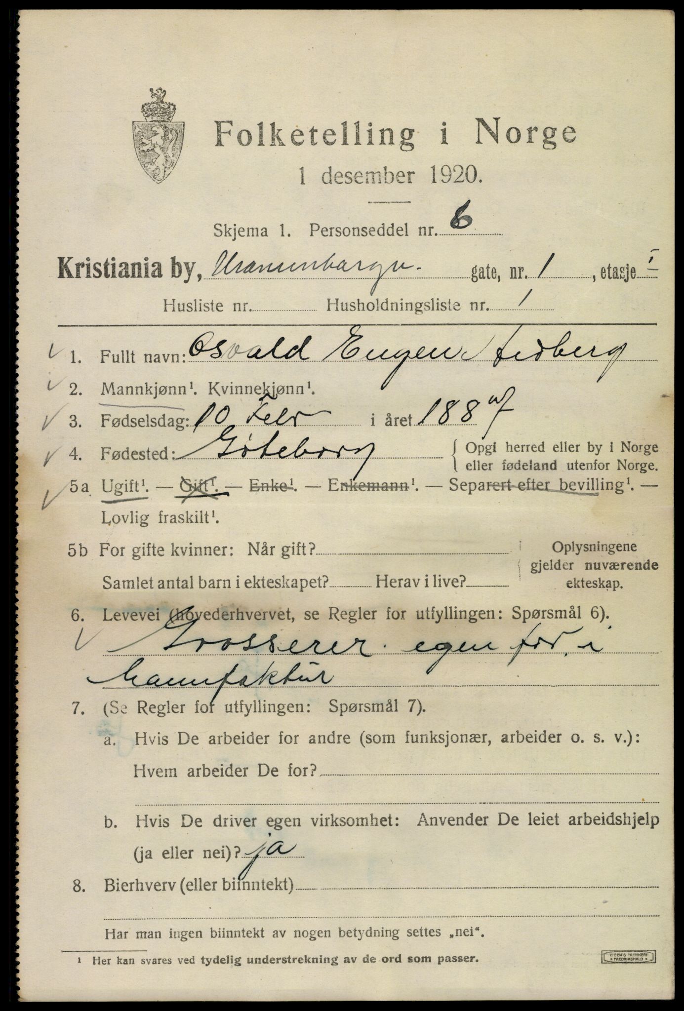 SAO, 1920 census for Kristiania, 1920, p. 619361