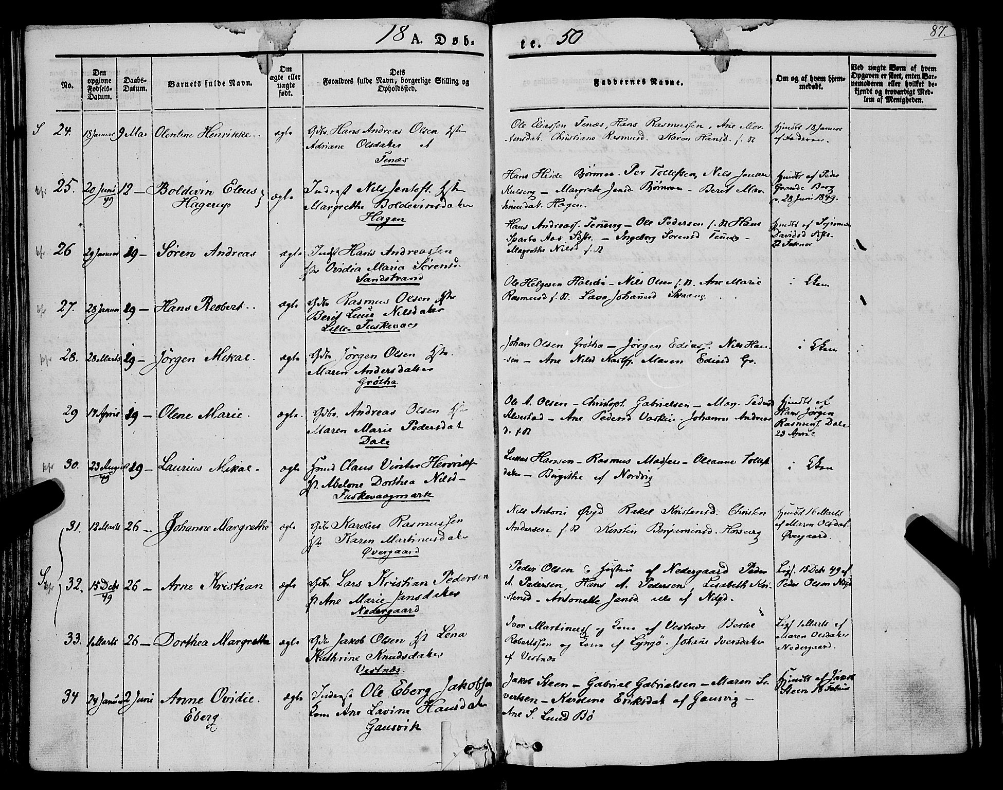 Trondenes sokneprestkontor, SATØ/S-1319/H/Ha/L0009kirke: Parish register (official) no. 9, 1841-1852, p. 87