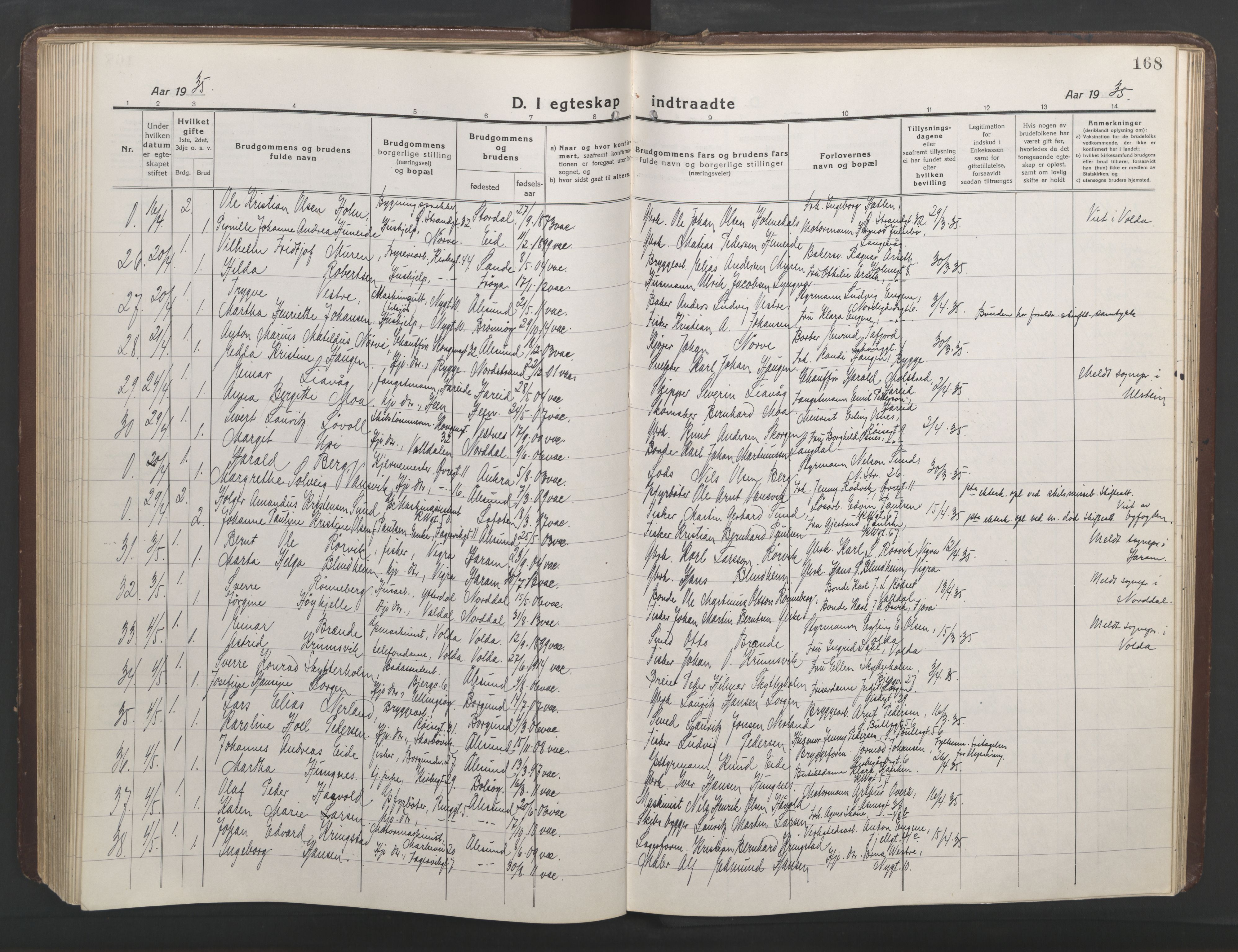 Ministerialprotokoller, klokkerbøker og fødselsregistre - Møre og Romsdal, AV/SAT-A-1454/529/L0473: Parish register (copy) no. 529C10, 1918-1941, p. 168