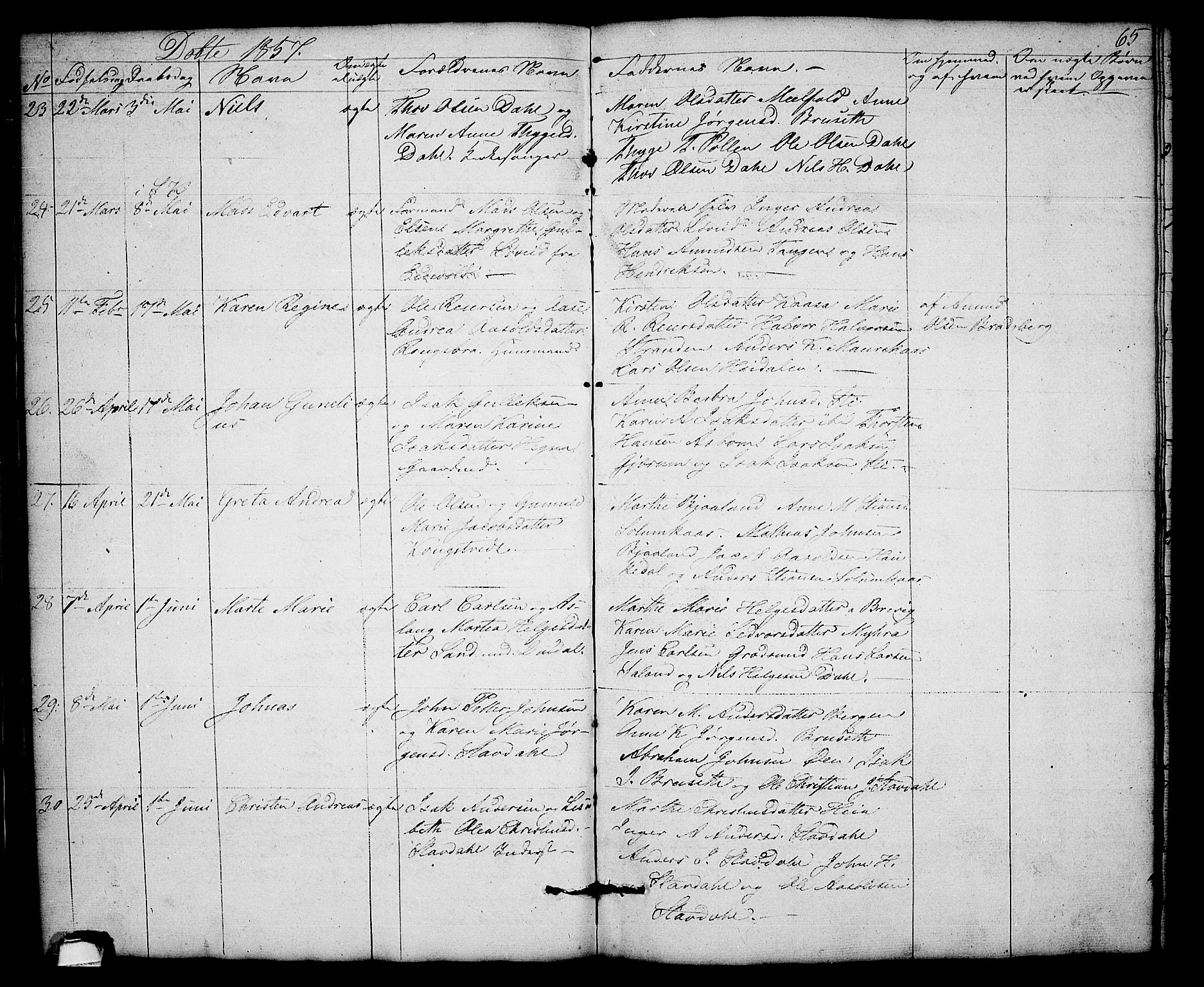 Solum kirkebøker, AV/SAKO-A-306/G/Gb/L0001: Parish register (copy) no. II 1, 1848-1859, p. 65