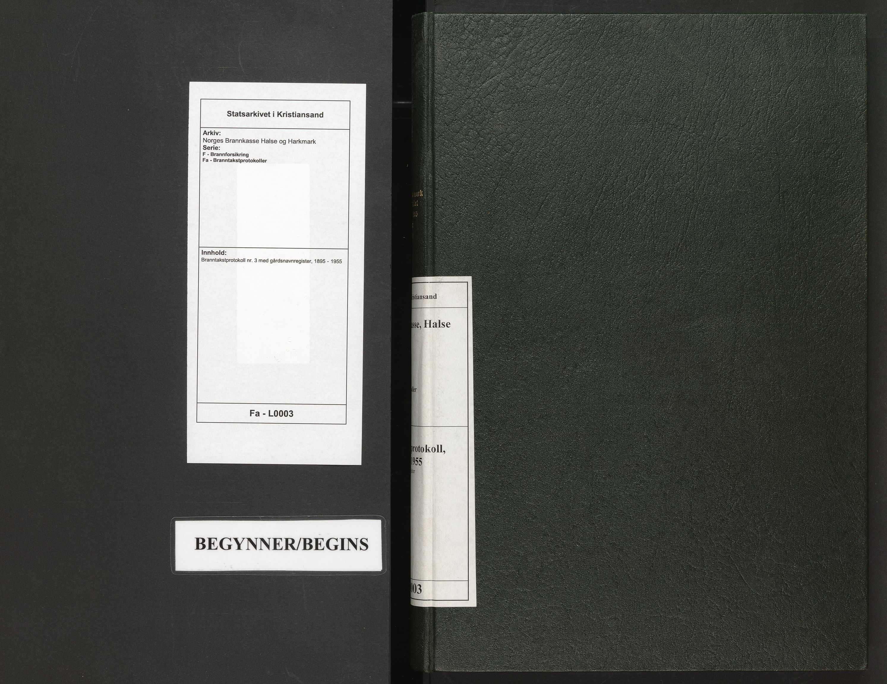 Norges Brannkasse Halse og Harkmark, AV/SAK-2241-0020/F/Fa/L0003: Branntakstprotokoll nr. 3 med gårdsnavnregister, 1895-1955