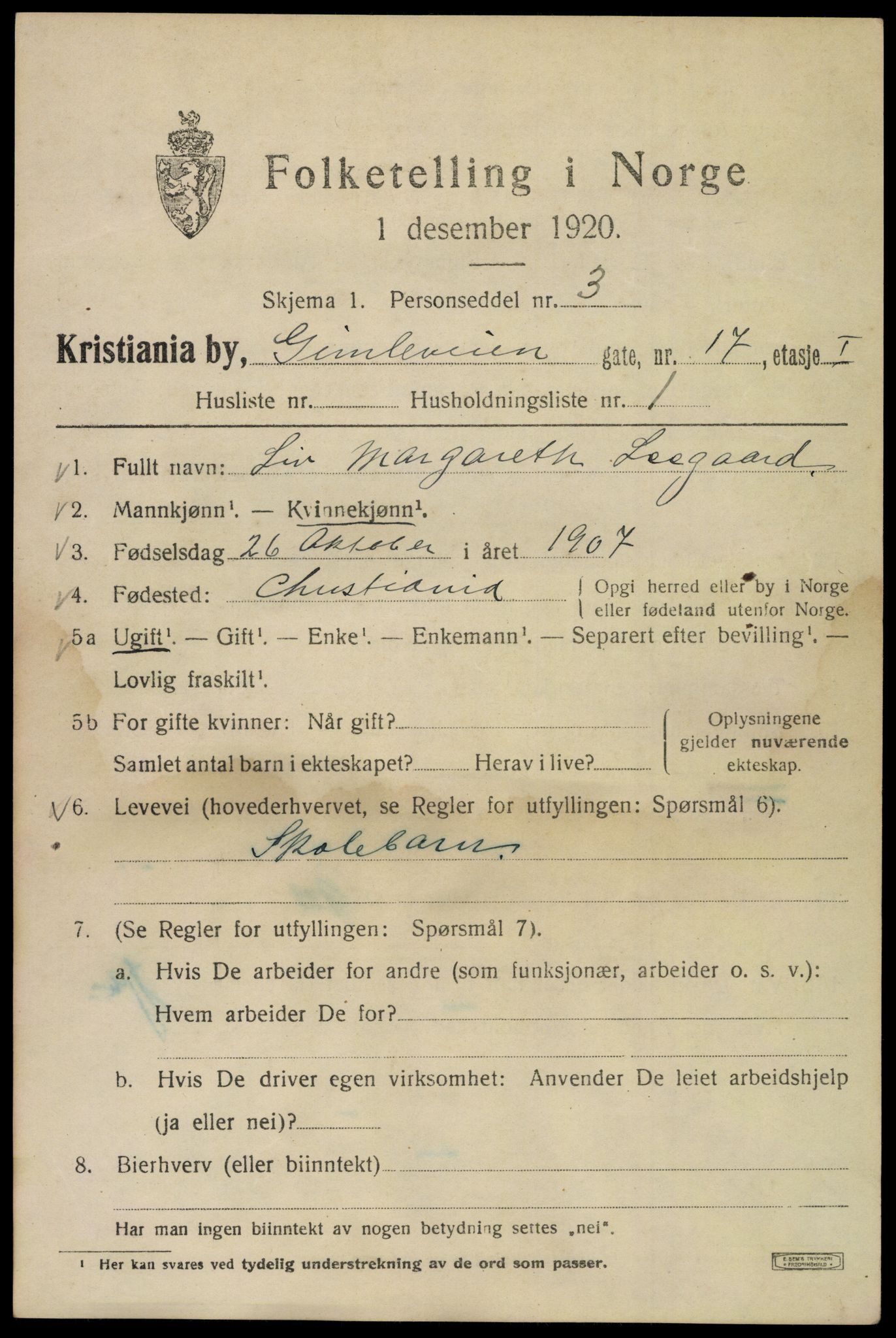 SAO, 1920 census for Kristiania, 1920, p. 247489