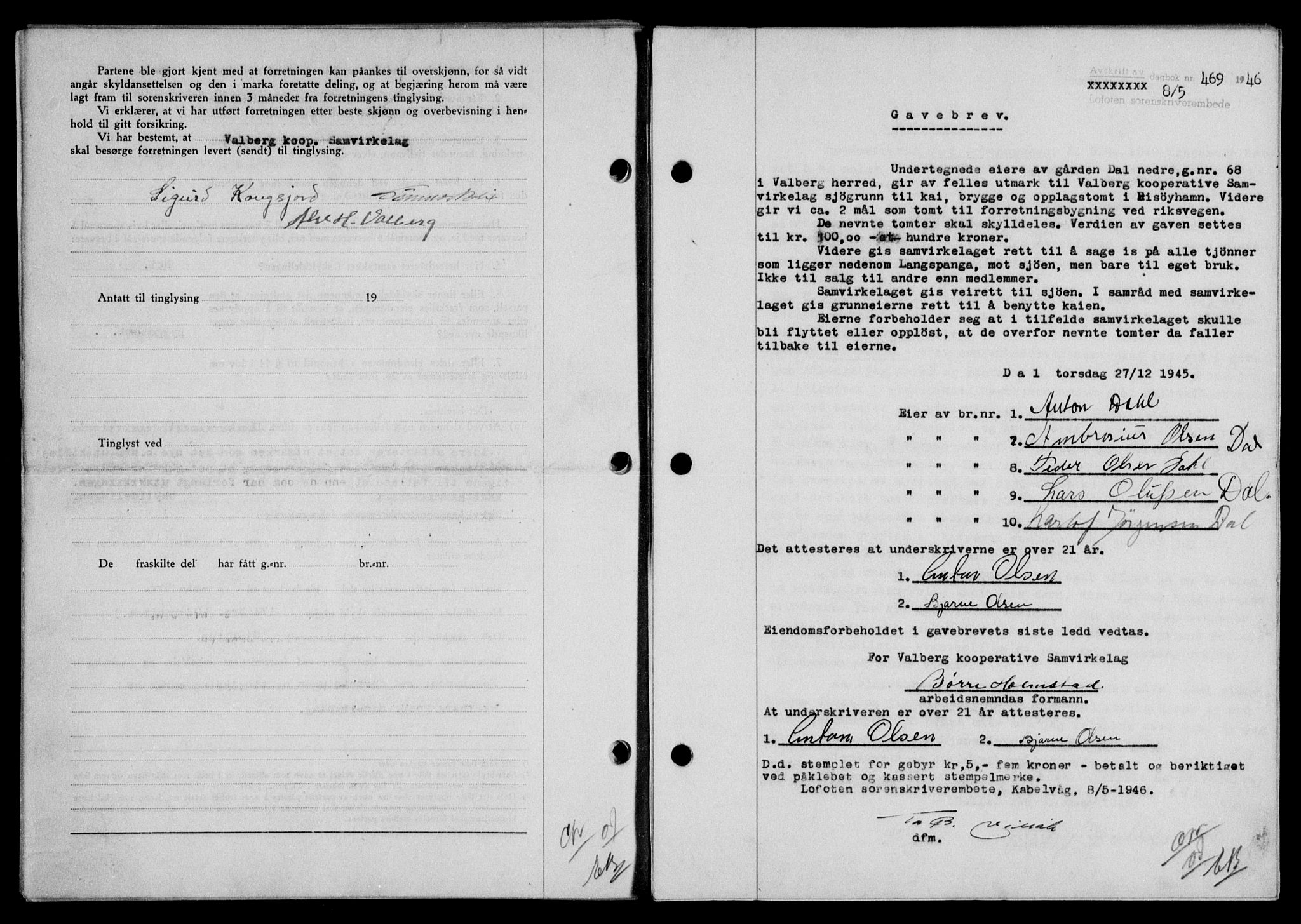 Lofoten sorenskriveri, SAT/A-0017/1/2/2C/L0014a: Mortgage book no. 14a, 1946-1946, Diary no: : 469/1946
