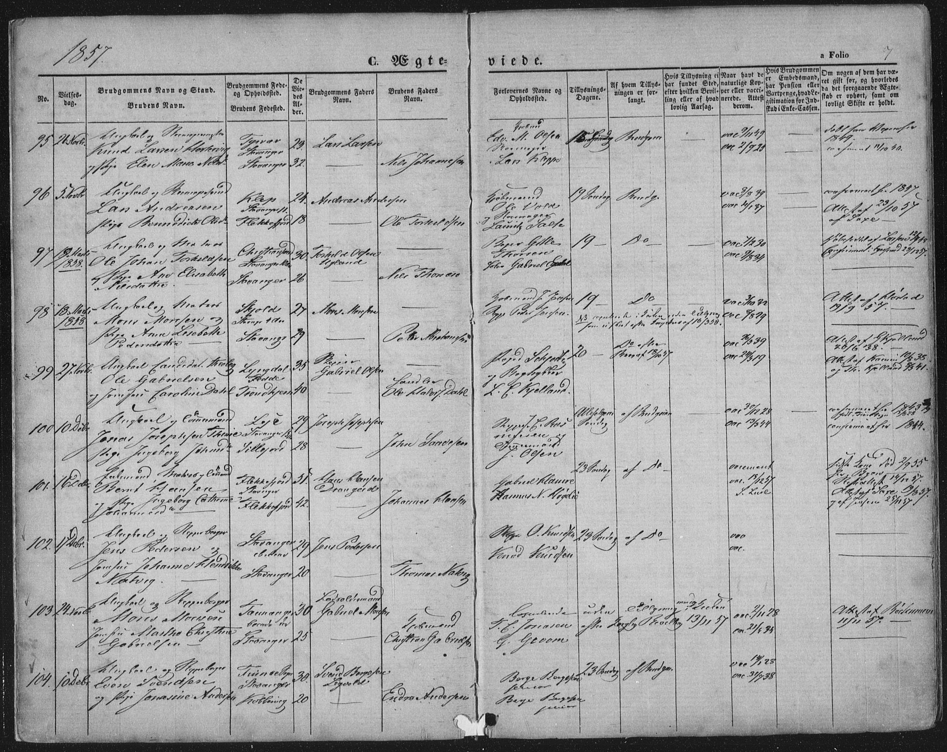 Domkirken sokneprestkontor, SAST/A-101812/001/30/30BA/L0019: Parish register (official) no. A 18, 1857-1877, p. 7