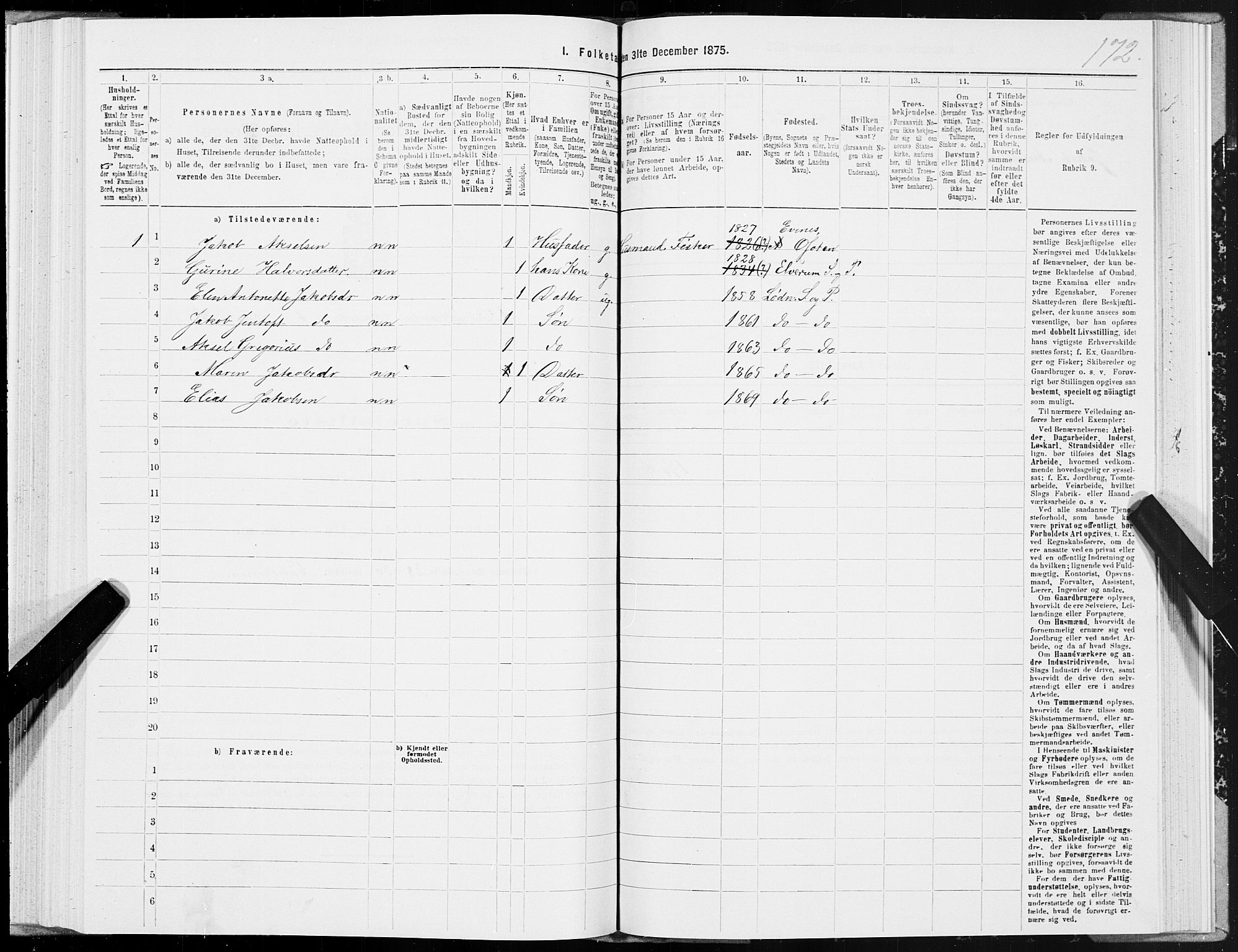 SAT, 1875 census for 1851P Lødingen, 1875, p. 1172