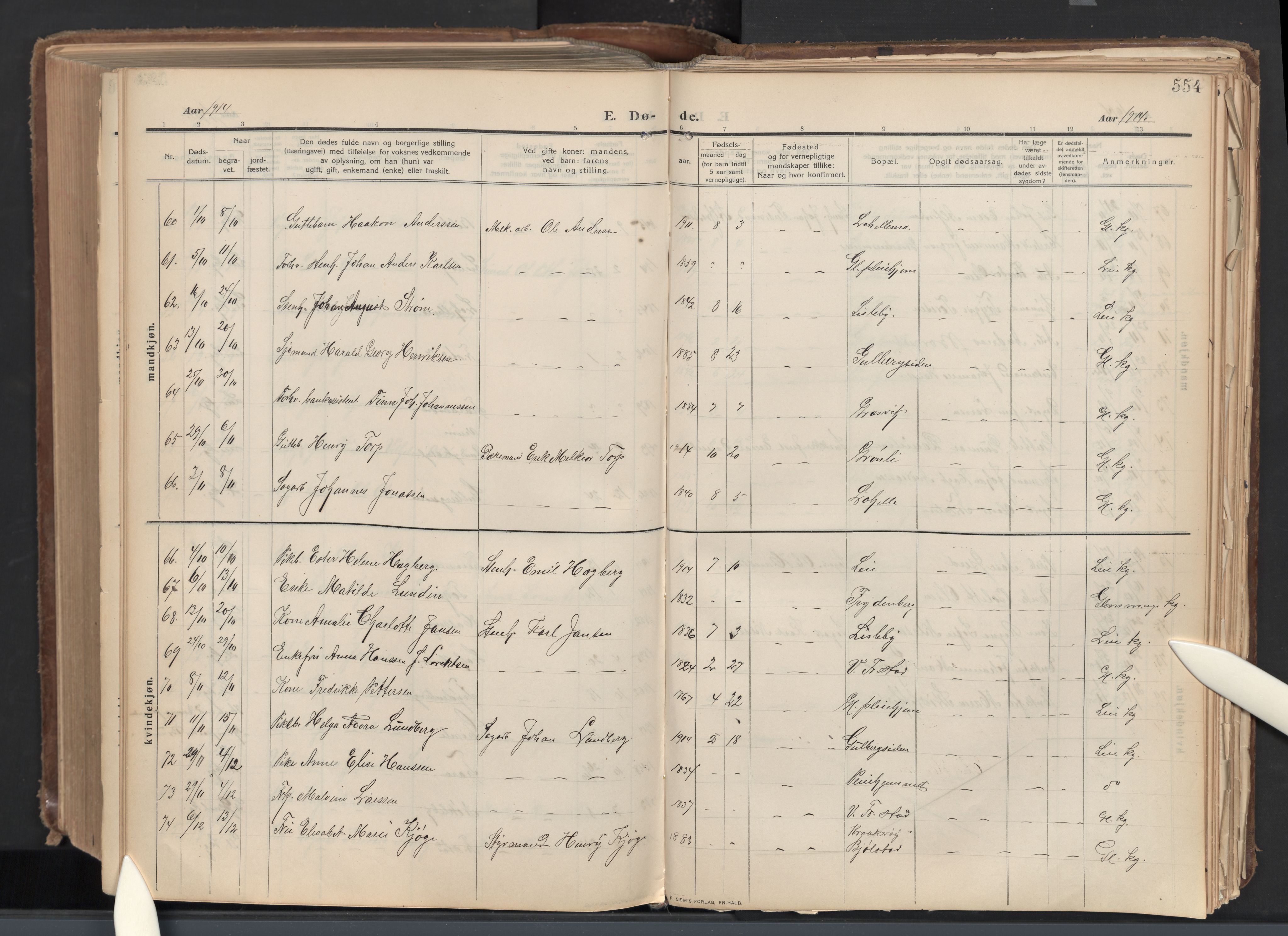 Glemmen prestekontor Kirkebøker, AV/SAO-A-10908/G/Ga/L0007: Parish register (copy) no. 7, 1909-1930, p. 554