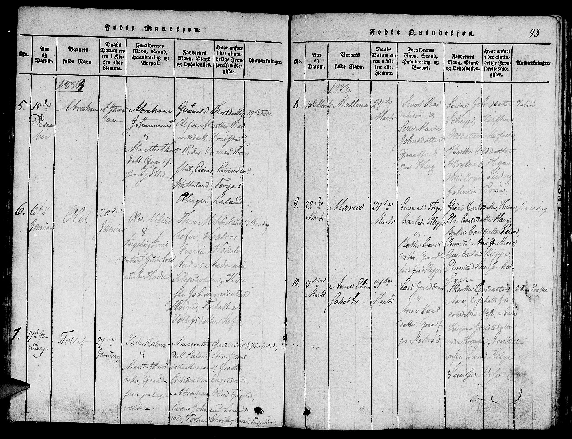 Klepp sokneprestkontor, AV/SAST-A-101803/001/3/30BA/L0002: Parish register (official) no. A 2, 1816-1833, p. 93