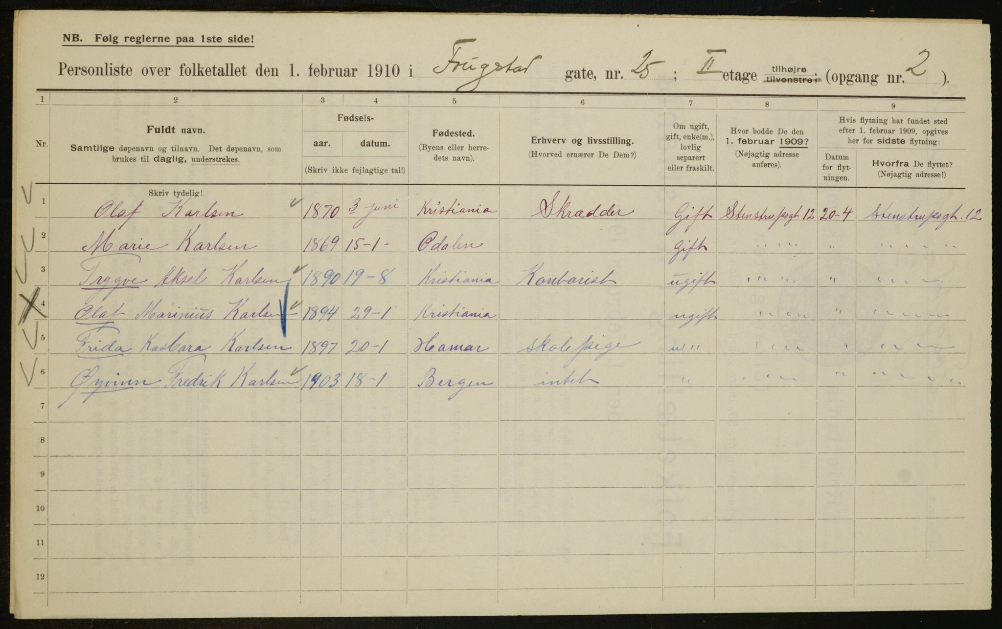 OBA, Municipal Census 1910 for Kristiania, 1910, p. 23891