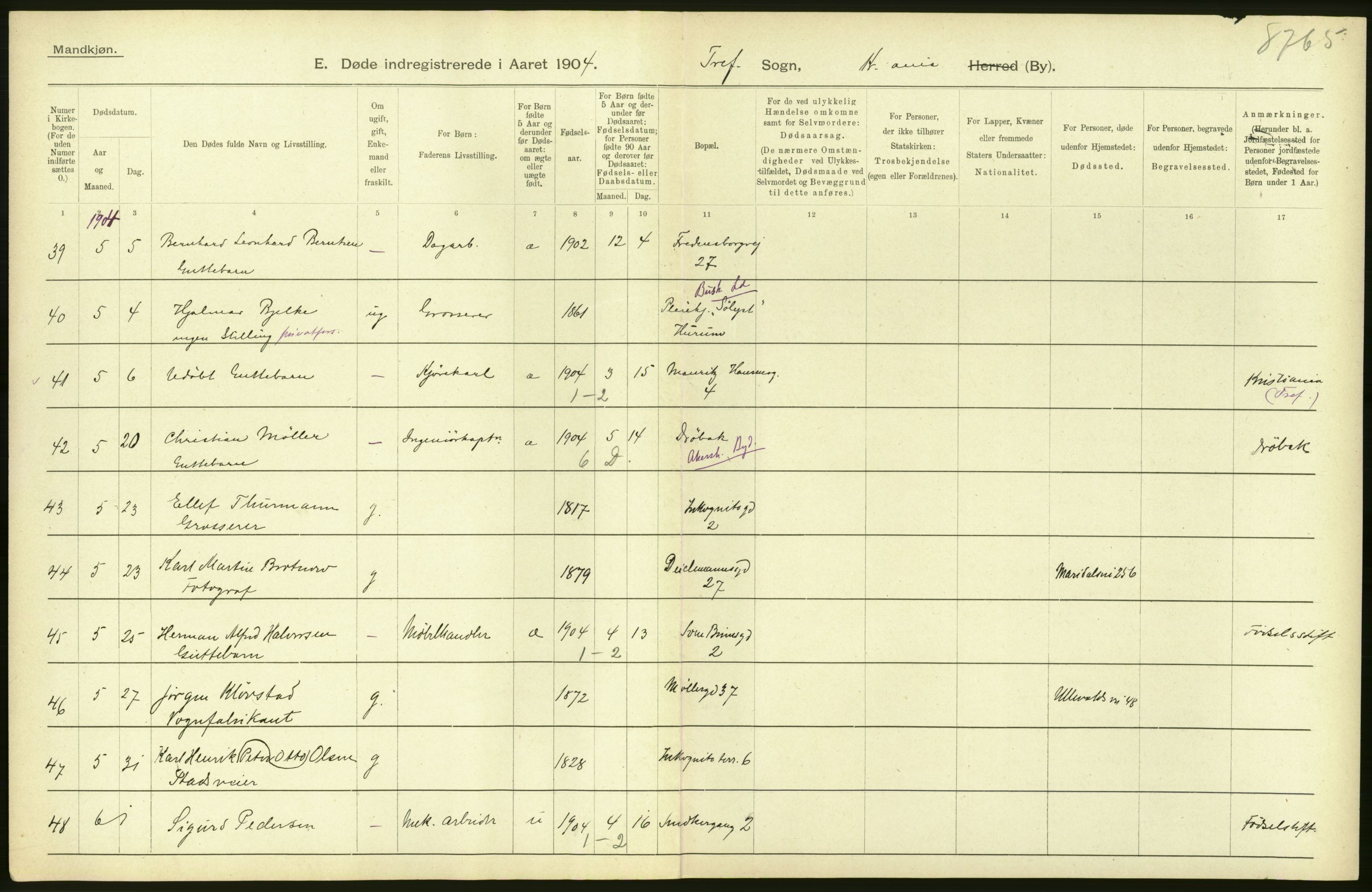 Statistisk sentralbyrå, Sosiodemografiske emner, Befolkning, AV/RA-S-2228/D/Df/Dfa/Dfab/L0004: Kristiania: Gifte, døde, 1904, p. 306