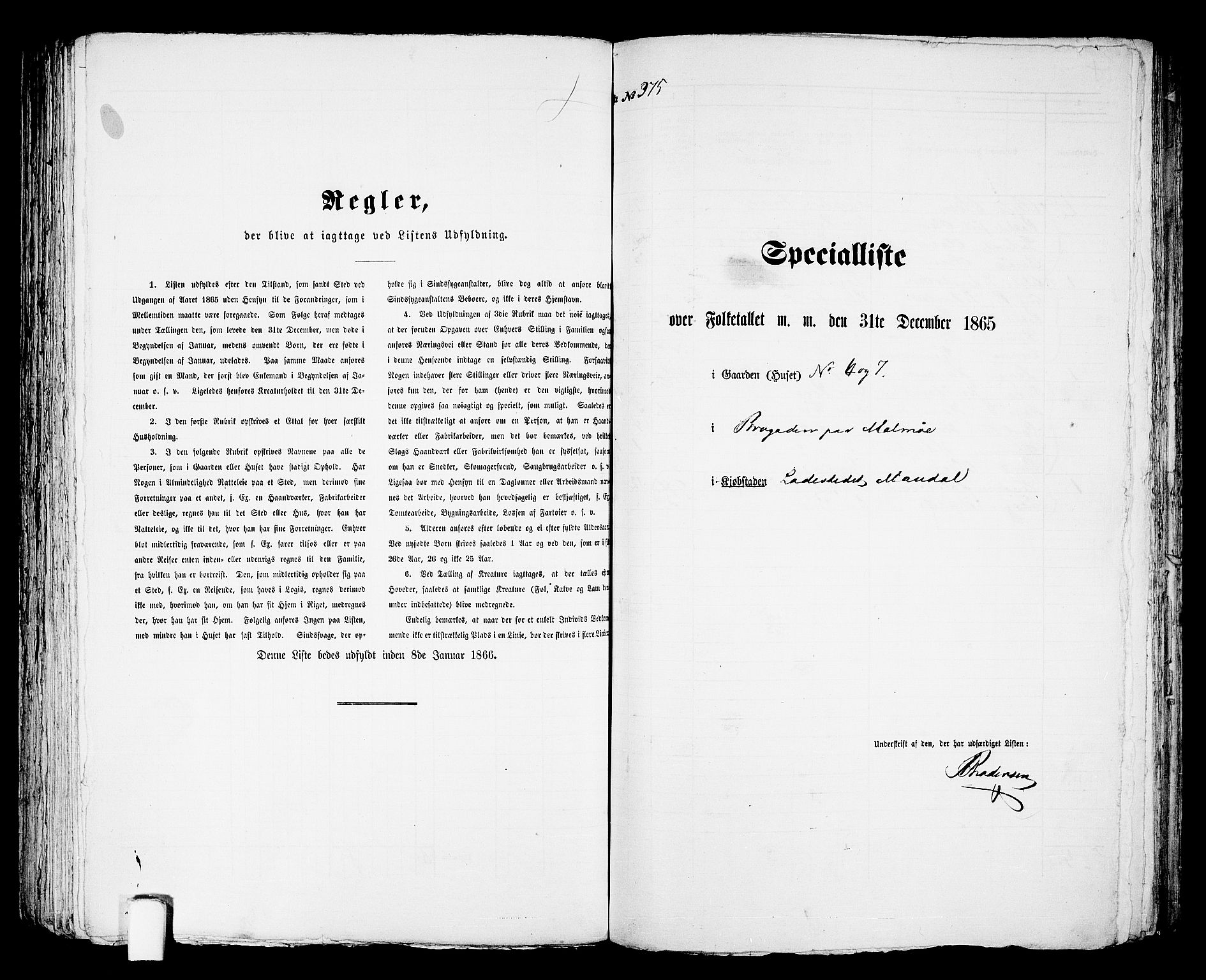 RA, 1865 census for Mandal/Mandal, 1865, p. 758