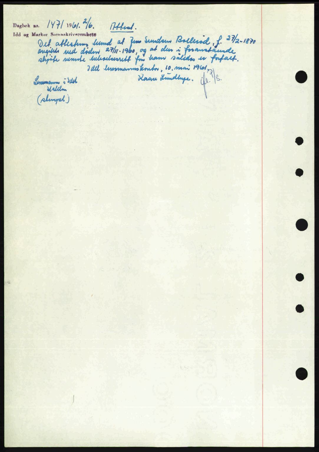 Idd og Marker sorenskriveri, AV/SAO-A-10283/G/Gb/Gbb/L0008: Mortgage book no. A8, 1946-1946, Diary no: : 1471/1961