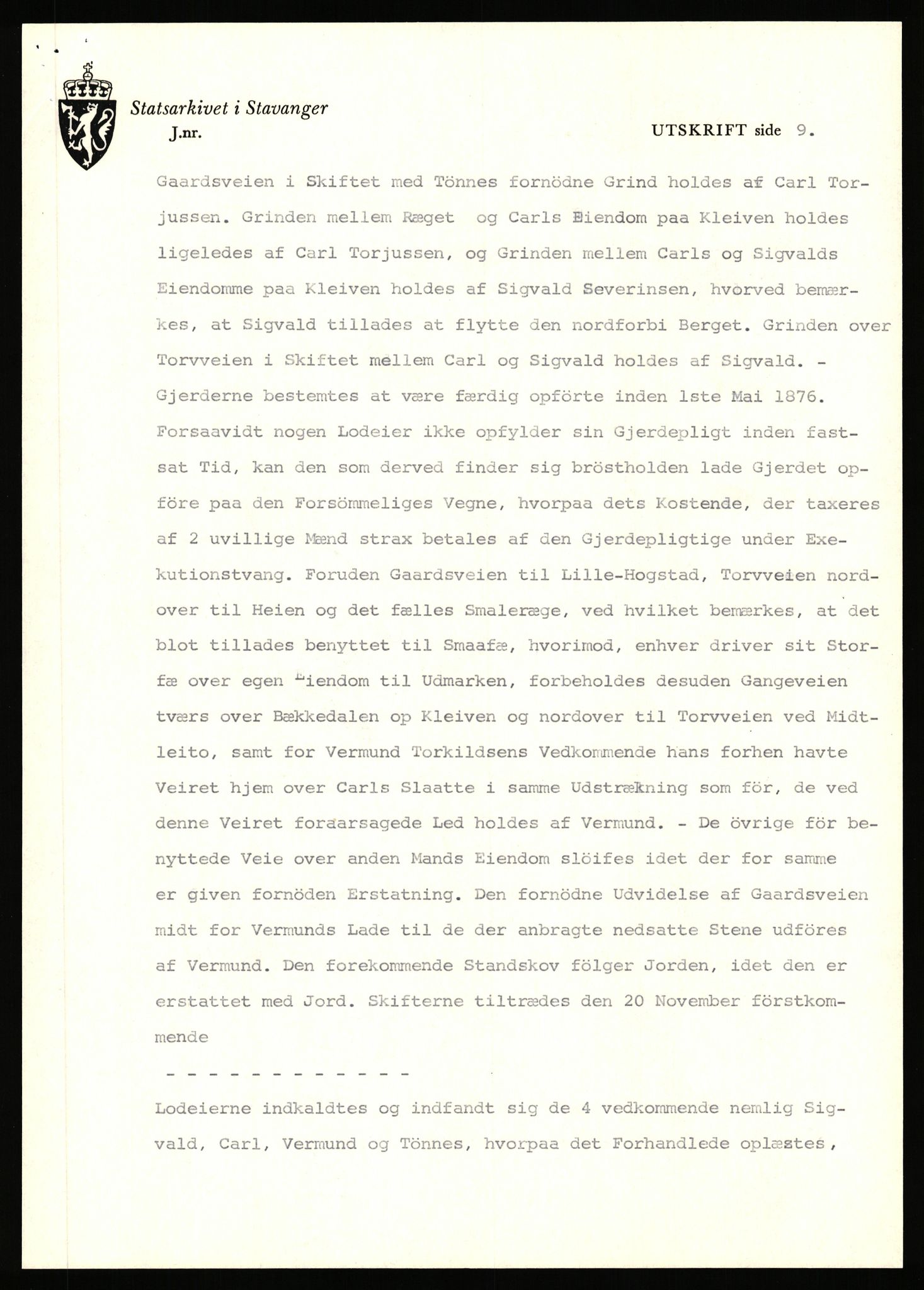 Statsarkivet i Stavanger, AV/SAST-A-101971/03/Y/Yj/L0040: Avskrifter sortert etter gårdnavn: Hovland i Egersun - Hustveit, 1750-1930, p. 337