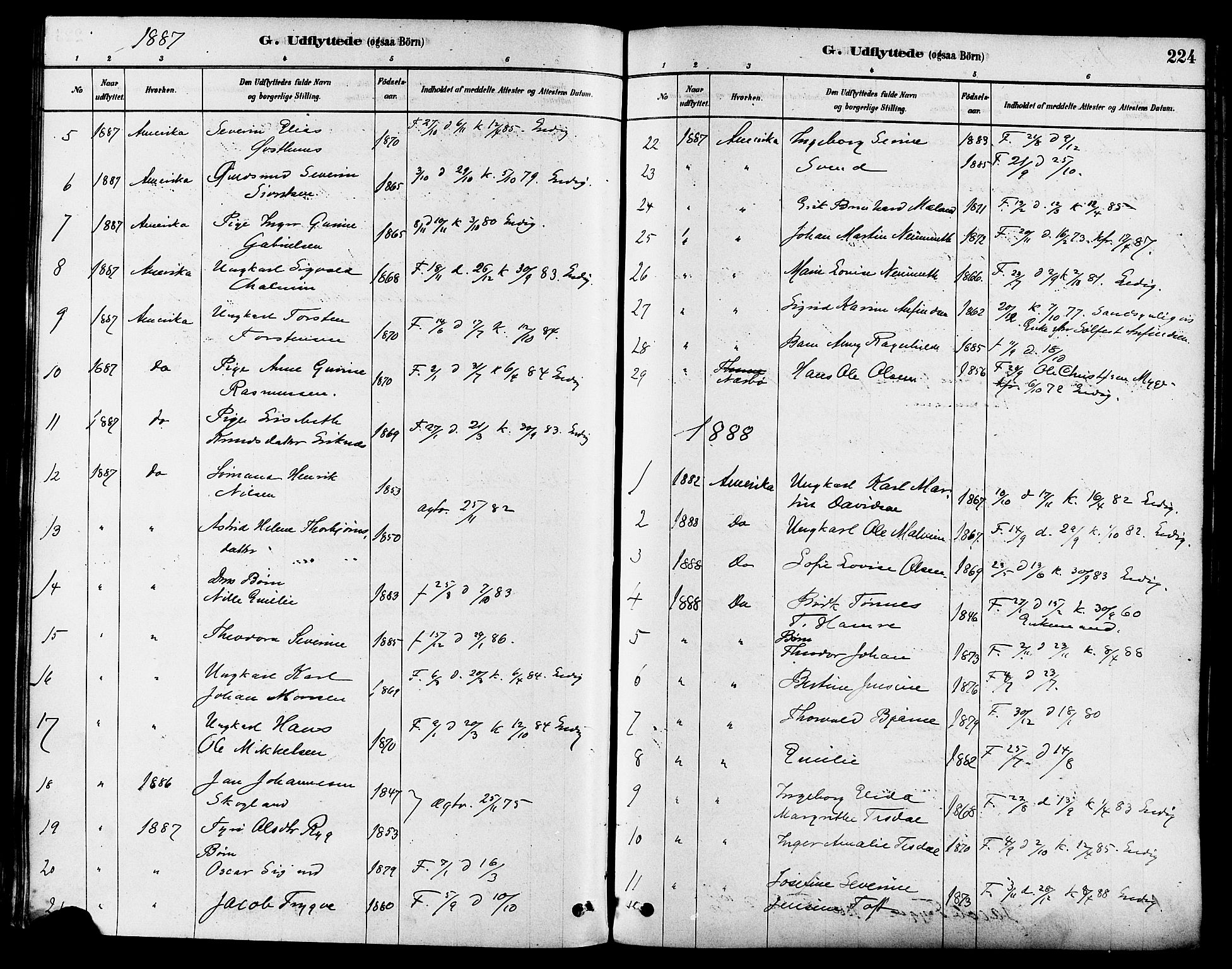 Haugesund sokneprestkontor, SAST/A -101863/H/Ha/Haa/L0003: Parish register (official) no. A 3, 1885-1890, p. 224