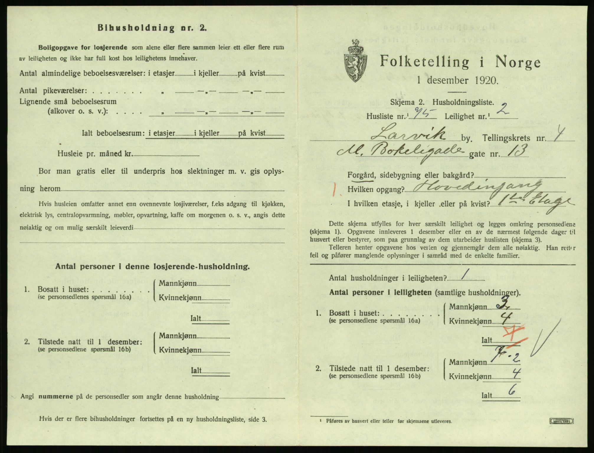 SAKO, 1920 census for Larvik, 1920, p. 4518