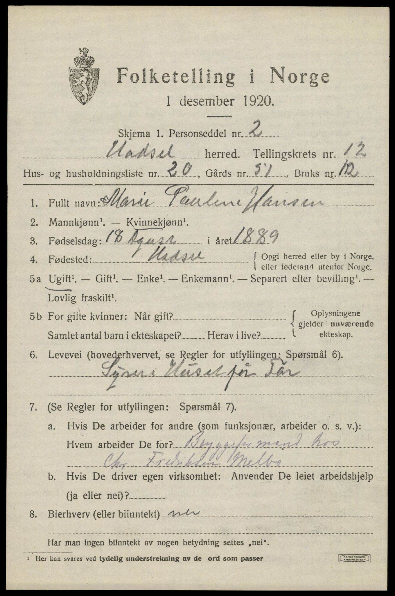 SAT, 1920 census for Hadsel, 1920, p. 9324