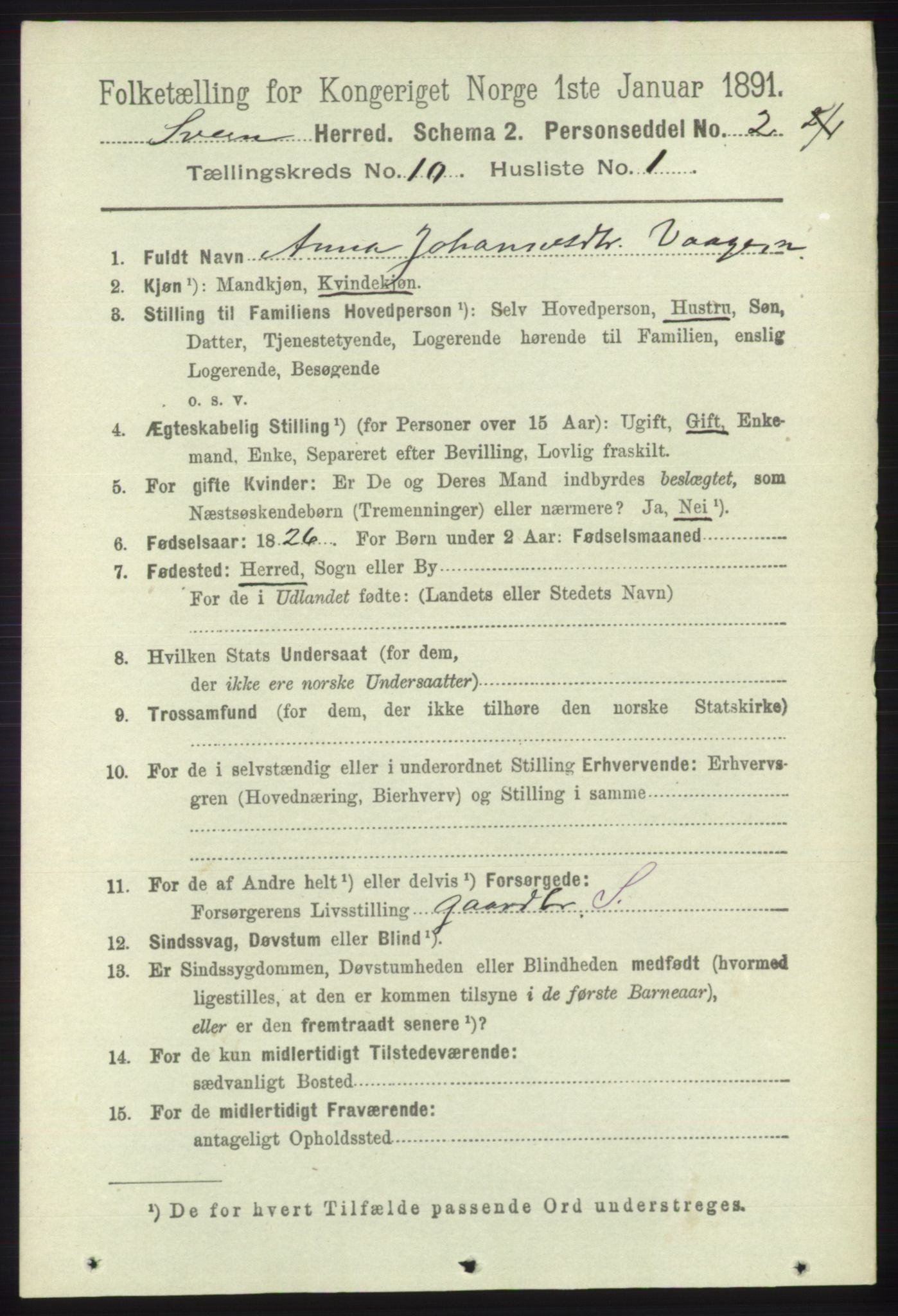 RA, 1891 census for 1216 Sveio, 1891, p. 2915