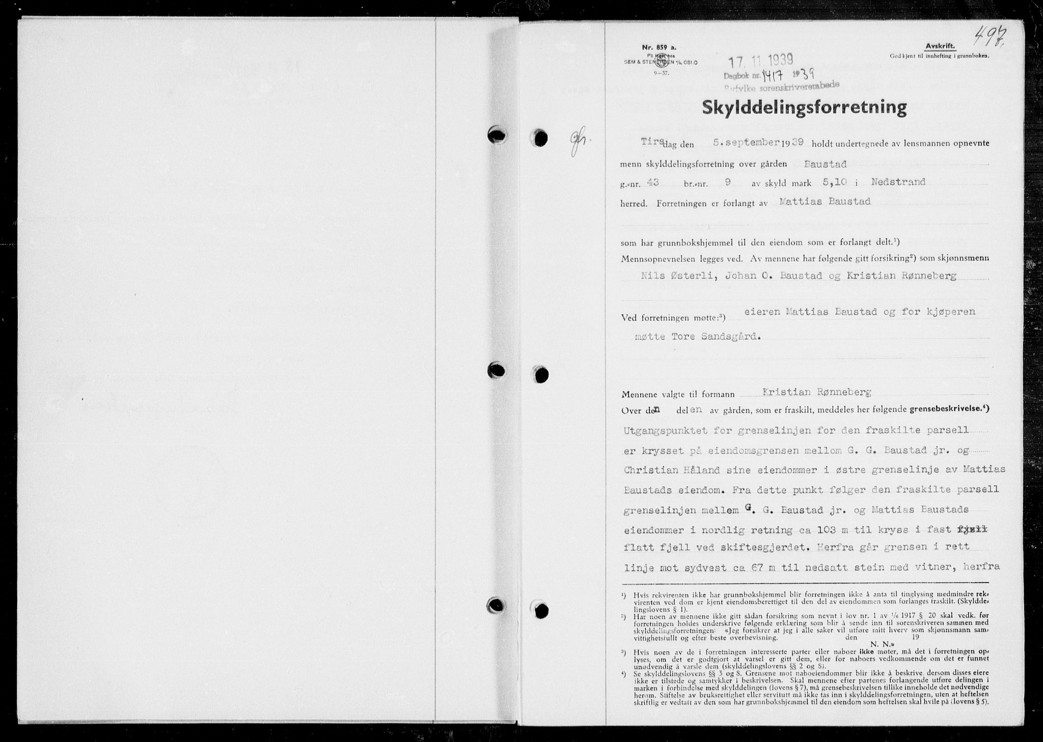 Ryfylke tingrett, SAST/A-100055/001/II/IIB/L0080: Mortgage book no. 59, 1939-1939, Diary no: : 1417/1939