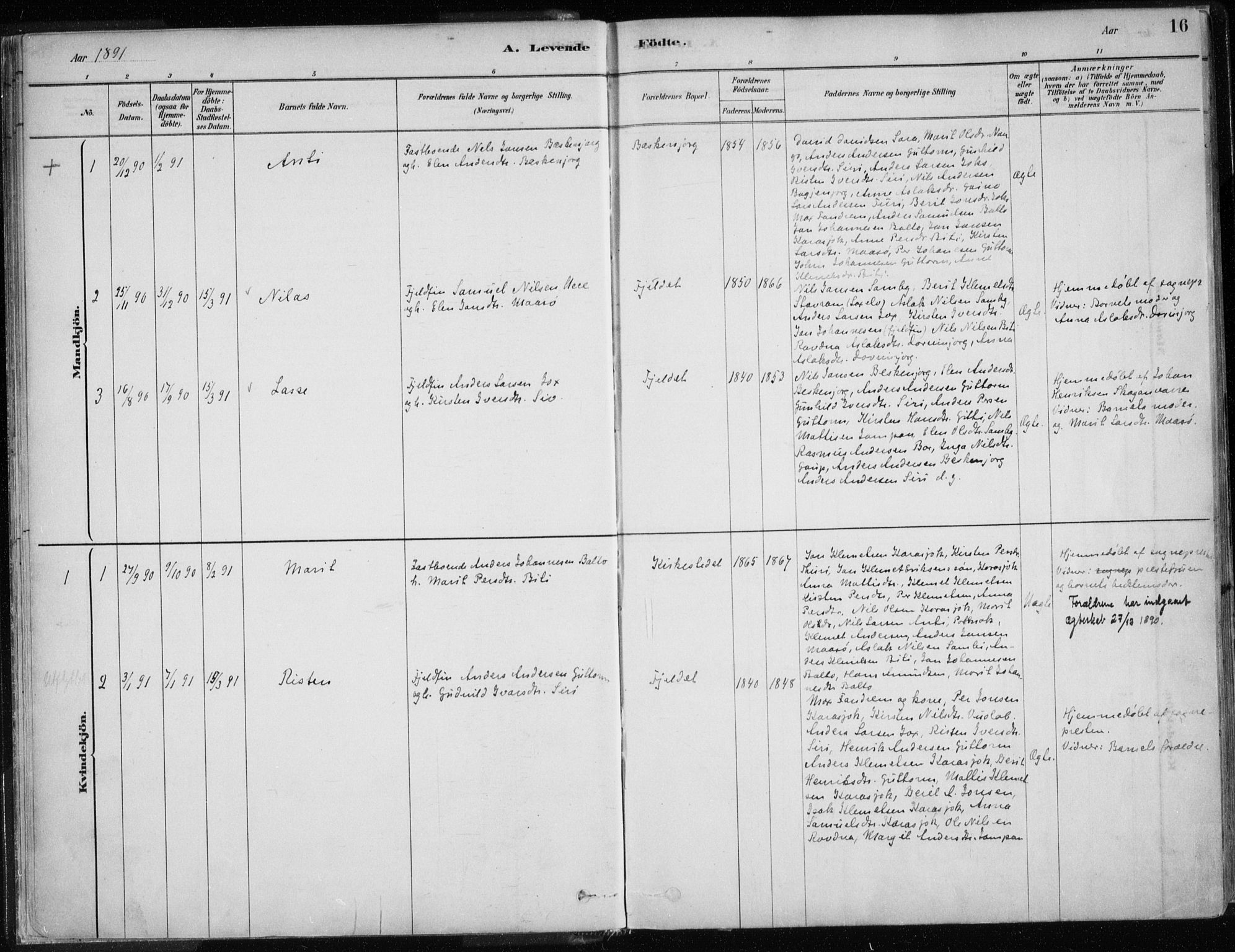 Karasjok sokneprestkontor, AV/SATØ-S-1352/H/Ha/L0002kirke: Parish register (official) no. 2, 1885-1906, p. 16