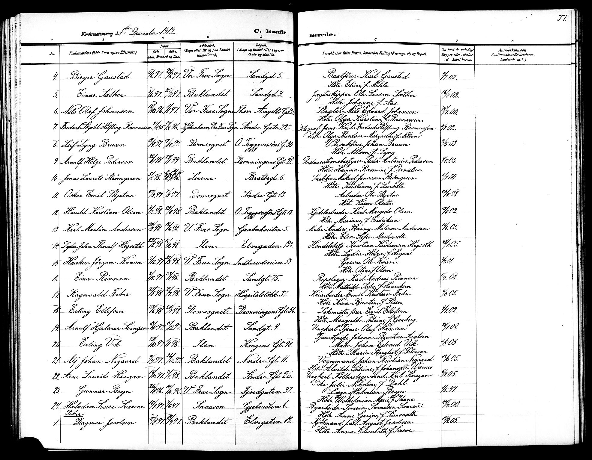 Ministerialprotokoller, klokkerbøker og fødselsregistre - Sør-Trøndelag, AV/SAT-A-1456/602/L0146: Parish register (copy) no. 602C14, 1904-1914, p. 77