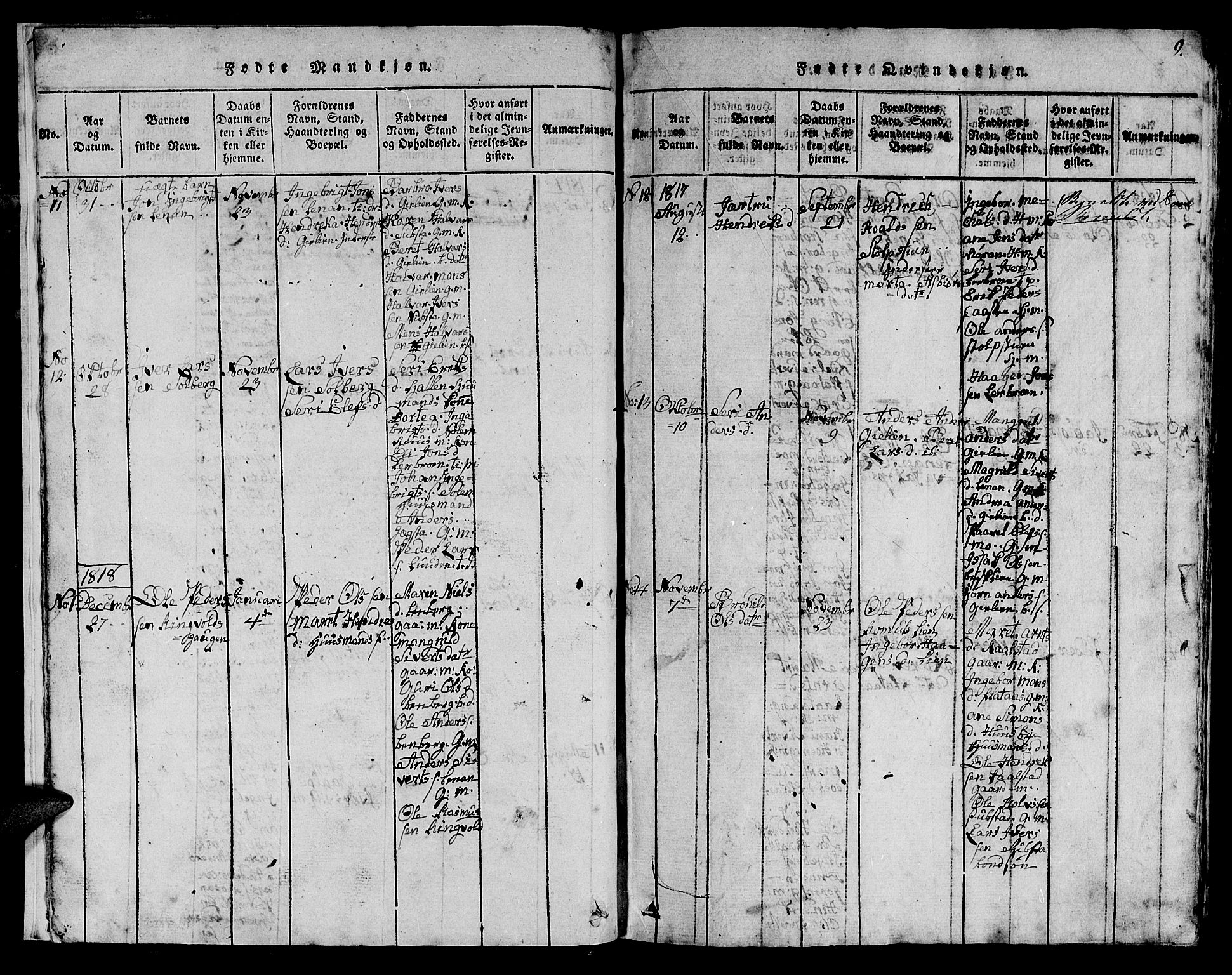Ministerialprotokoller, klokkerbøker og fødselsregistre - Sør-Trøndelag, SAT/A-1456/613/L0393: Parish register (copy) no. 613C01, 1816-1886, p. 9
