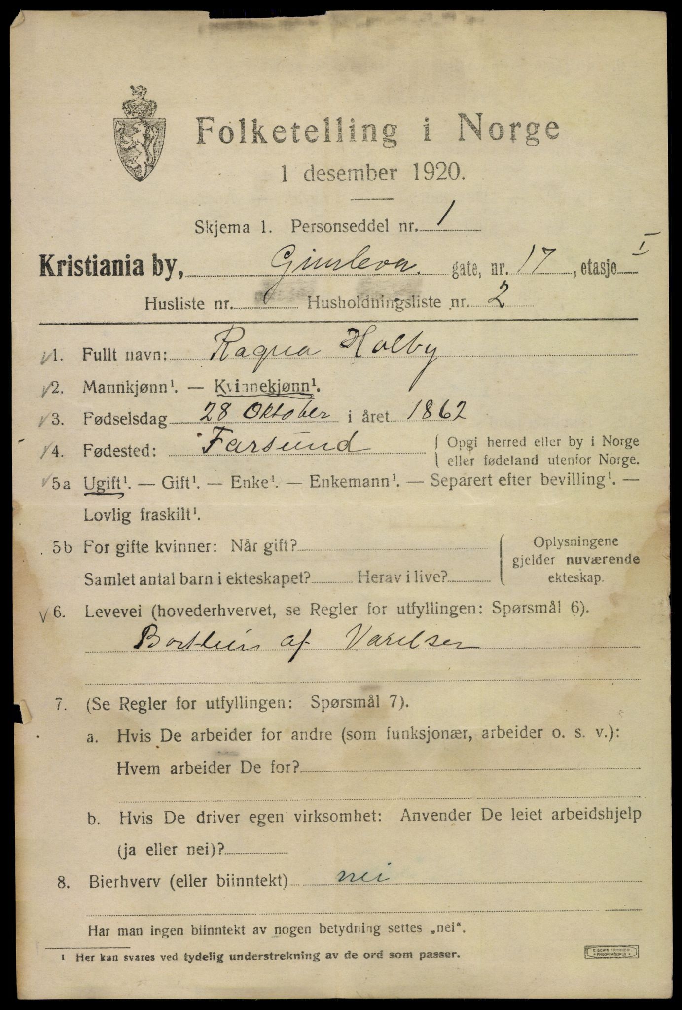 SAO, 1920 census for Kristiania, 1920, p. 247495