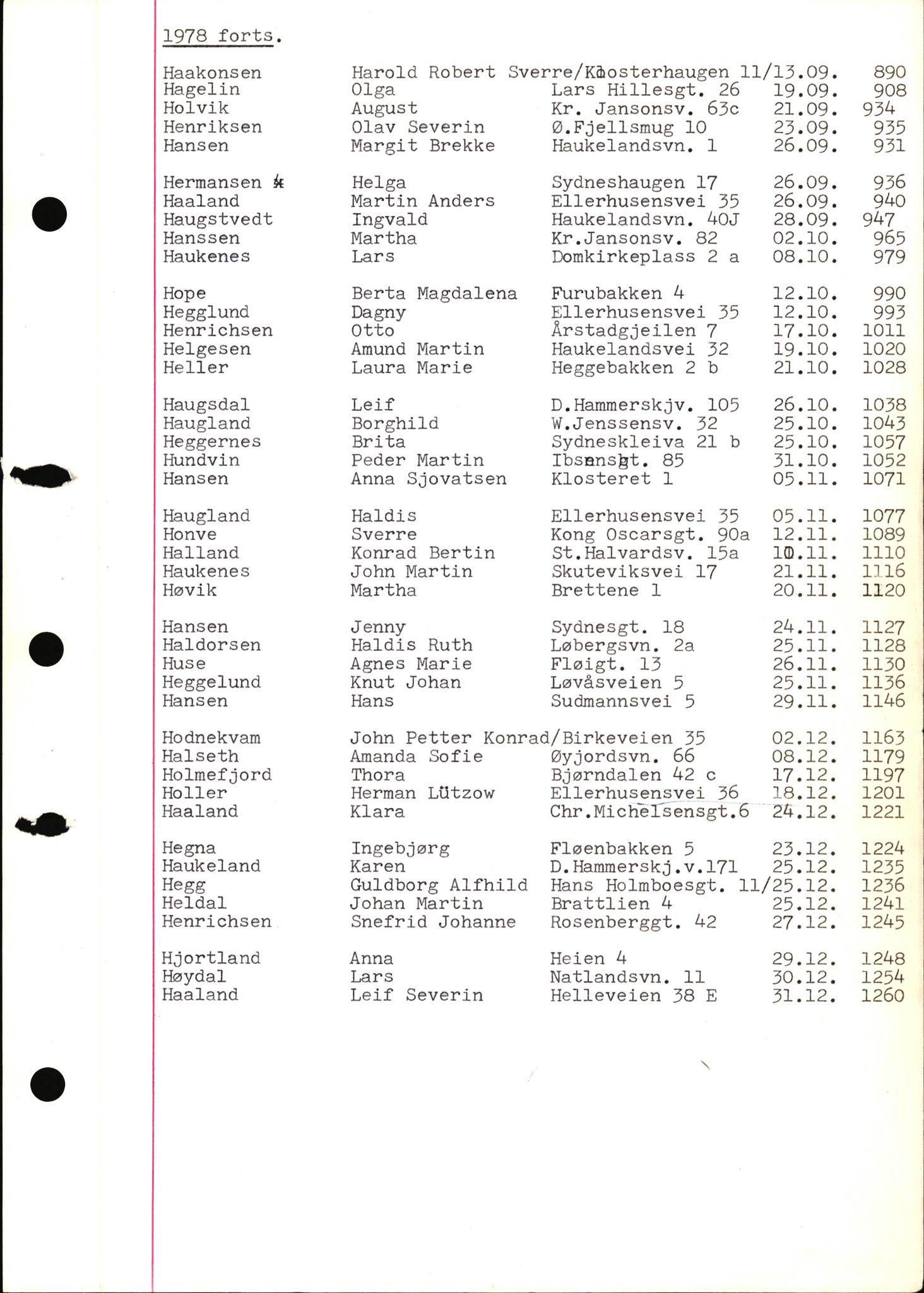 Byfogd og Byskriver i Bergen, SAB/A-3401/06/06Nb/L0018: Register til dødsfalljournaler, 1978, p. 11