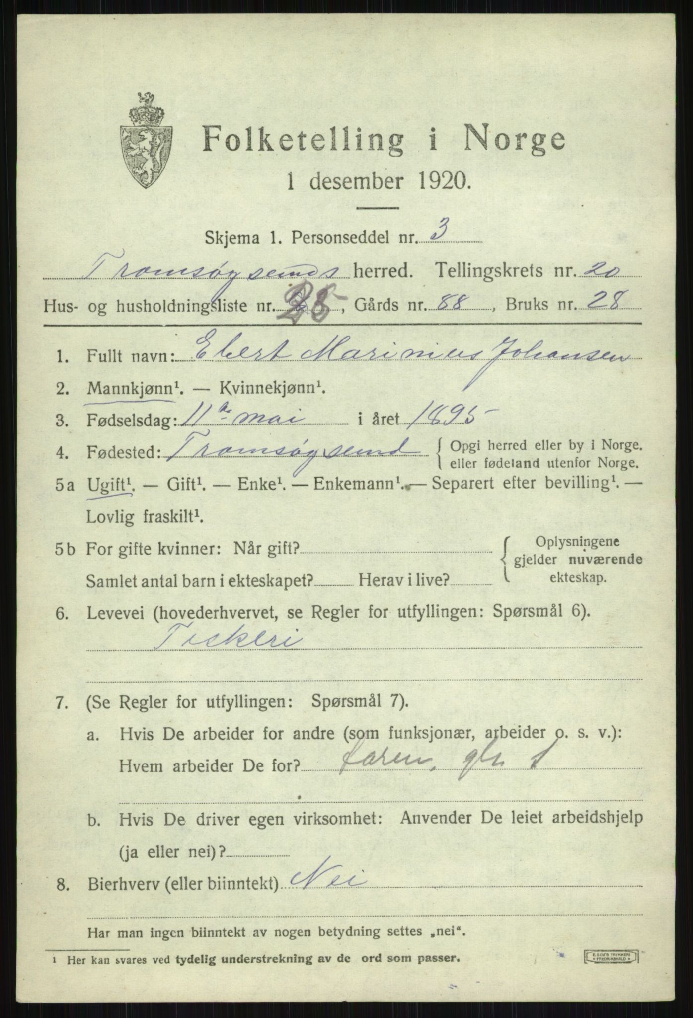 SATØ, 1920 census for Tromsøysund, 1920, p. 10922