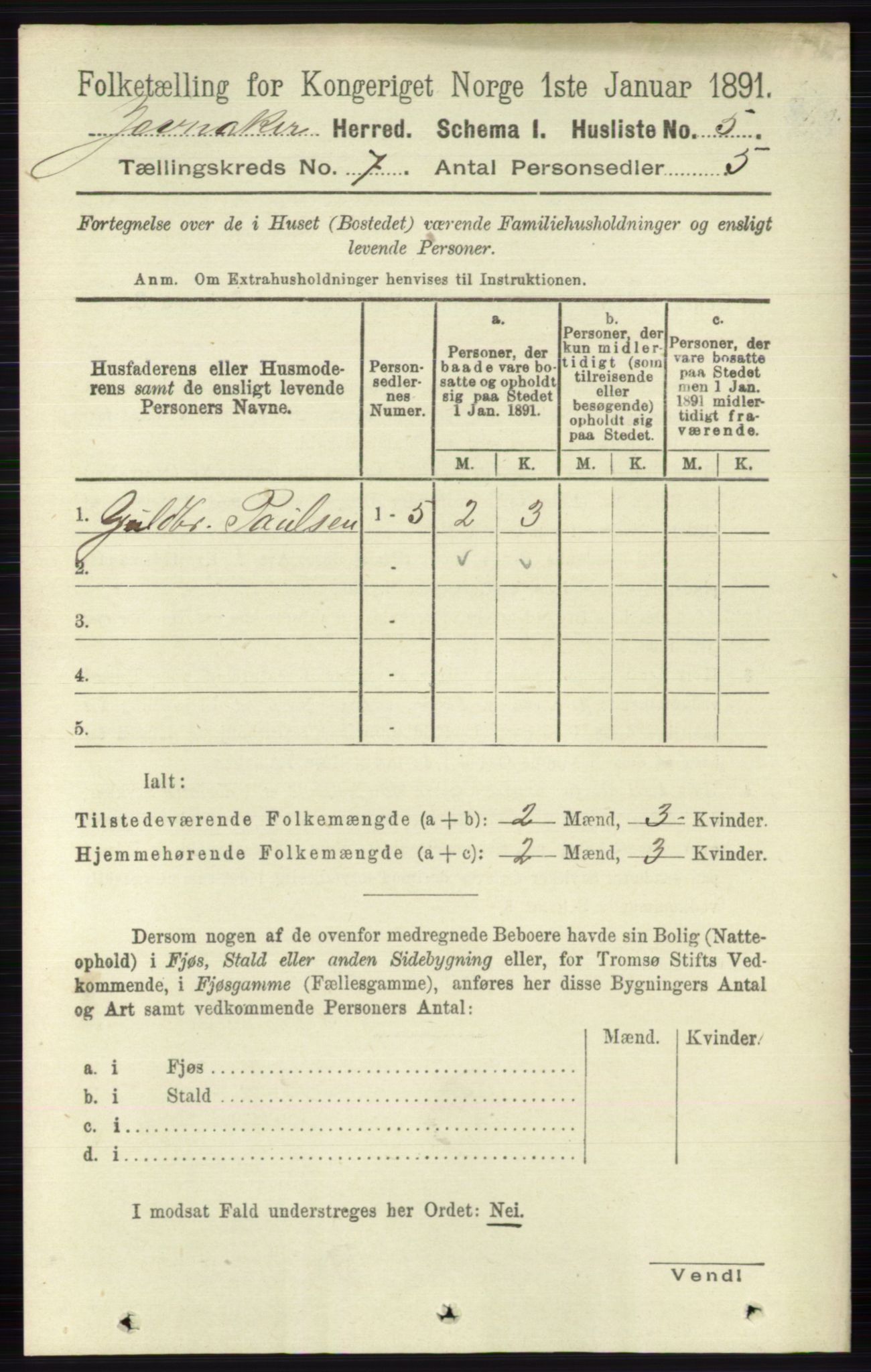 RA, 1891 census for 0532 Jevnaker, 1891, p. 3646