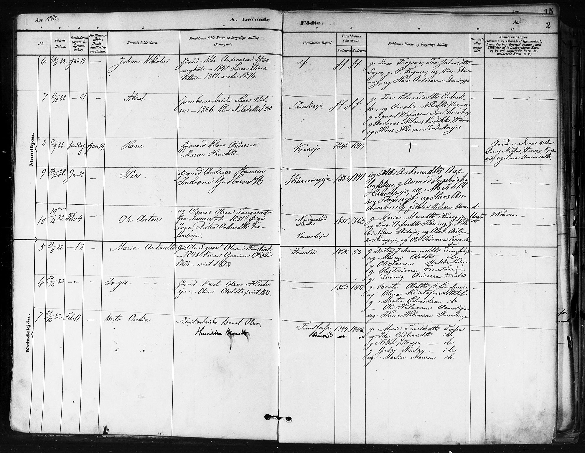 Nes prestekontor Kirkebøker, AV/SAO-A-10410/F/Fa/L0010: Parish register (official) no. I 10, 1883-1898, p. 2