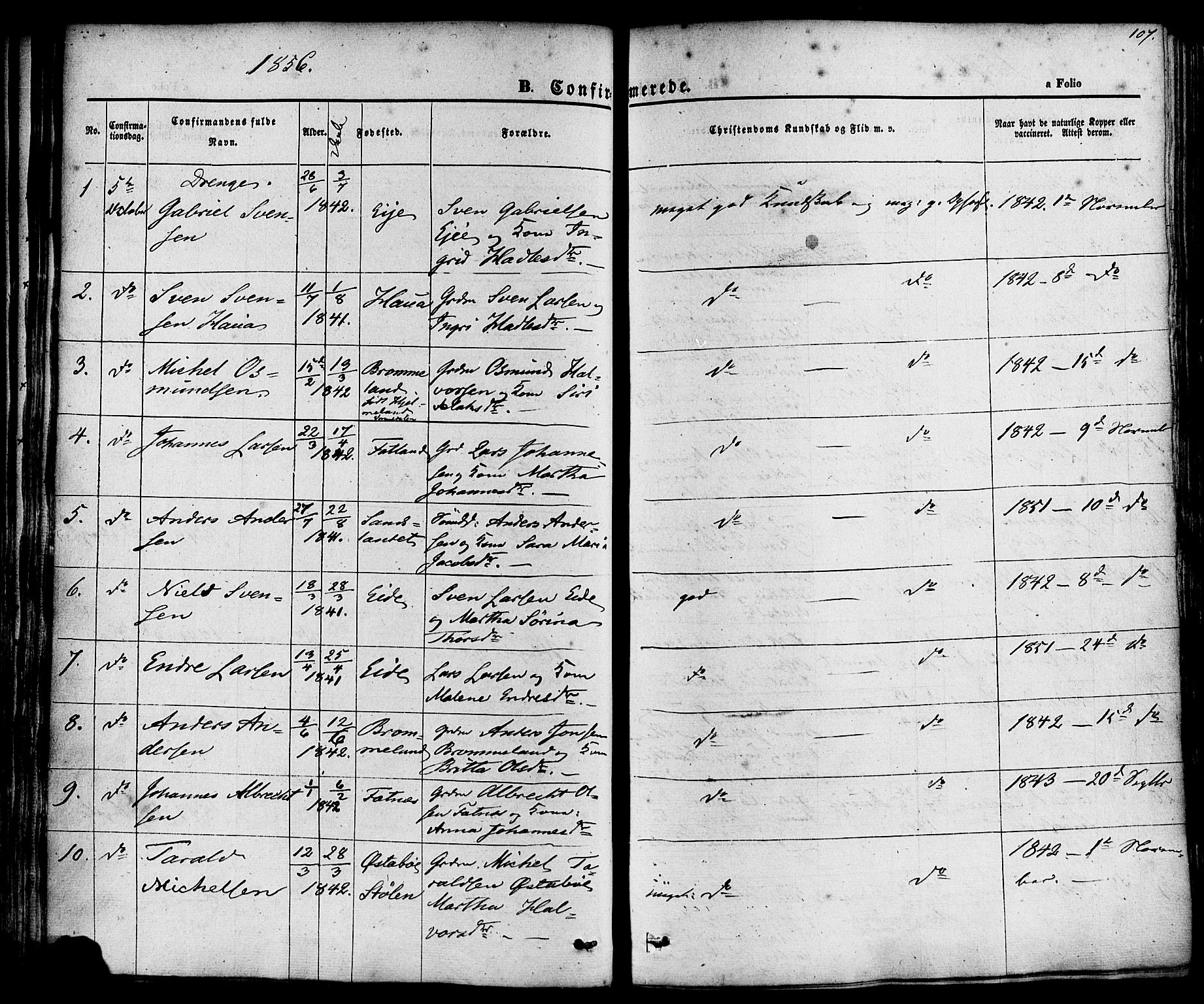 Sand sokneprestkontor, AV/SAST-A-101848/01/III/L0003: Parish register (official) no. A 3, 1854-1879, p. 107