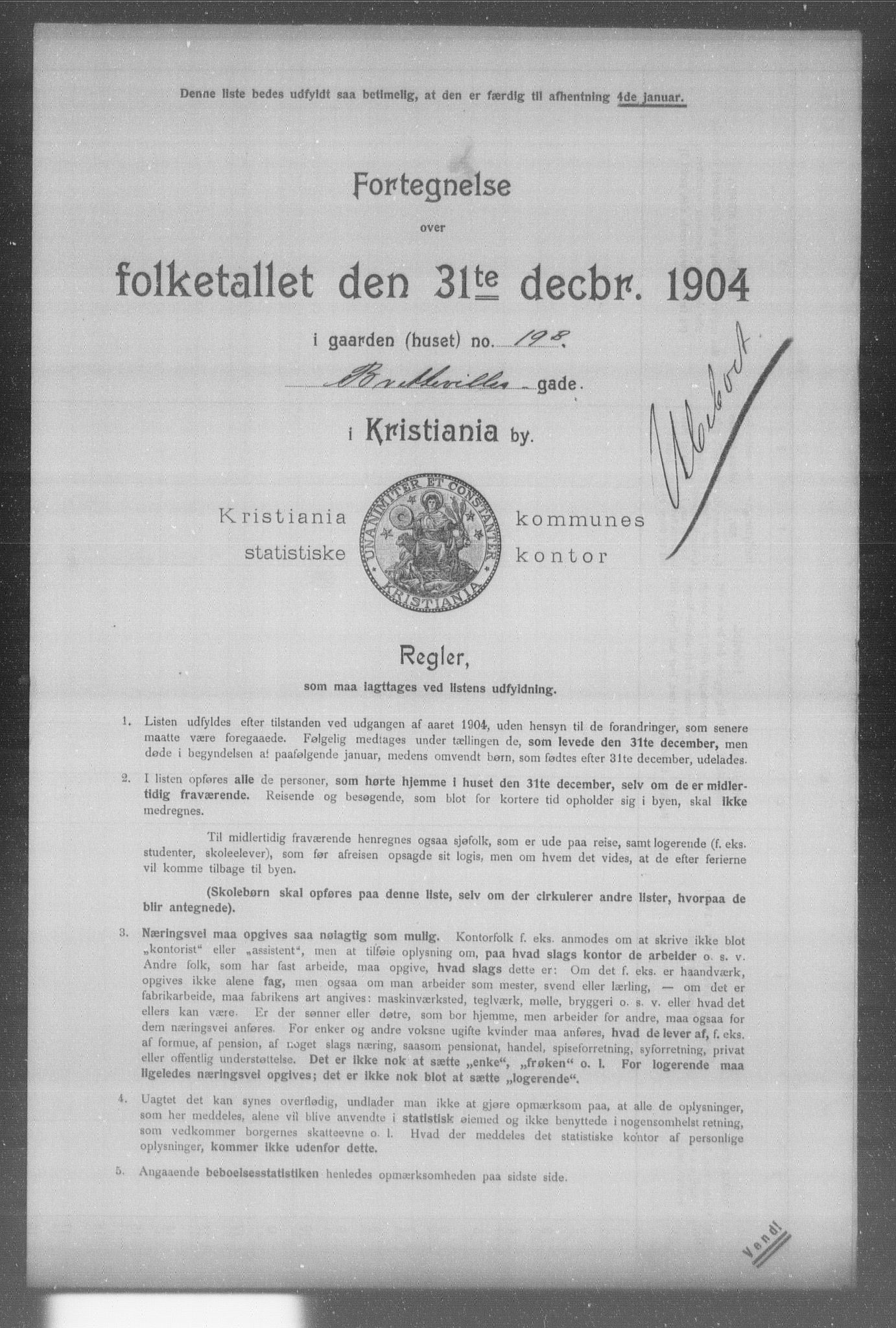 OBA, Municipal Census 1904 for Kristiania, 1904, p. 1842