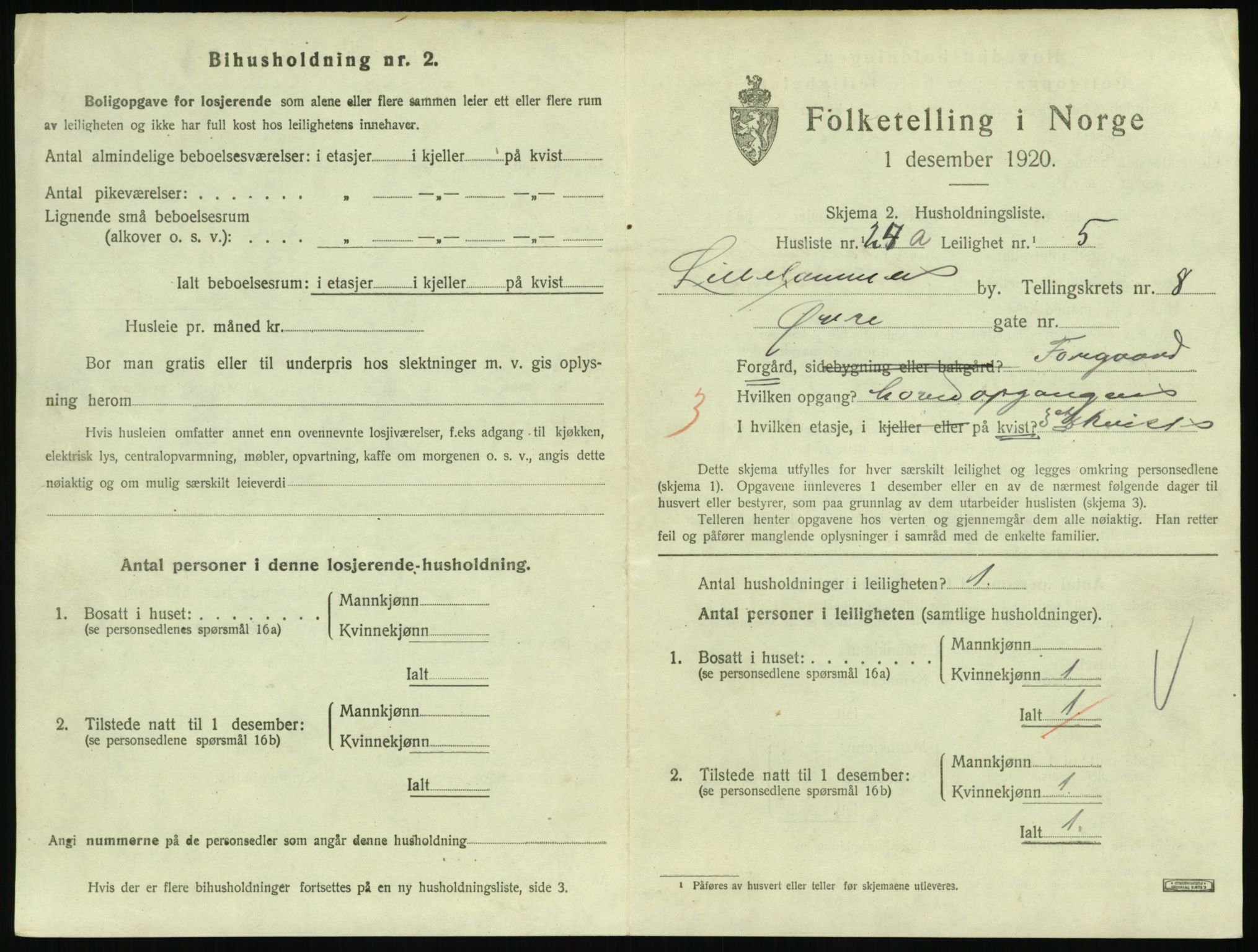 SAH, 1920 census for Lillehammer, 1920, p. 2918