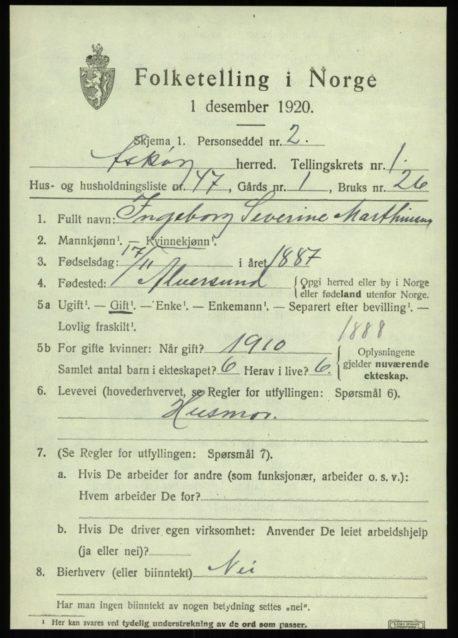 SAB, 1920 census for Askøy, 1920, p. 4012