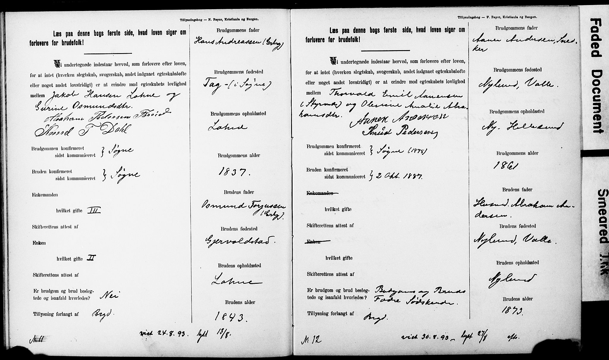 Ullensaker prestekontor Kirkebøker, AV/SAO-A-10236a/H/Ha/L0001: Banns register no. 1, 1892-1910