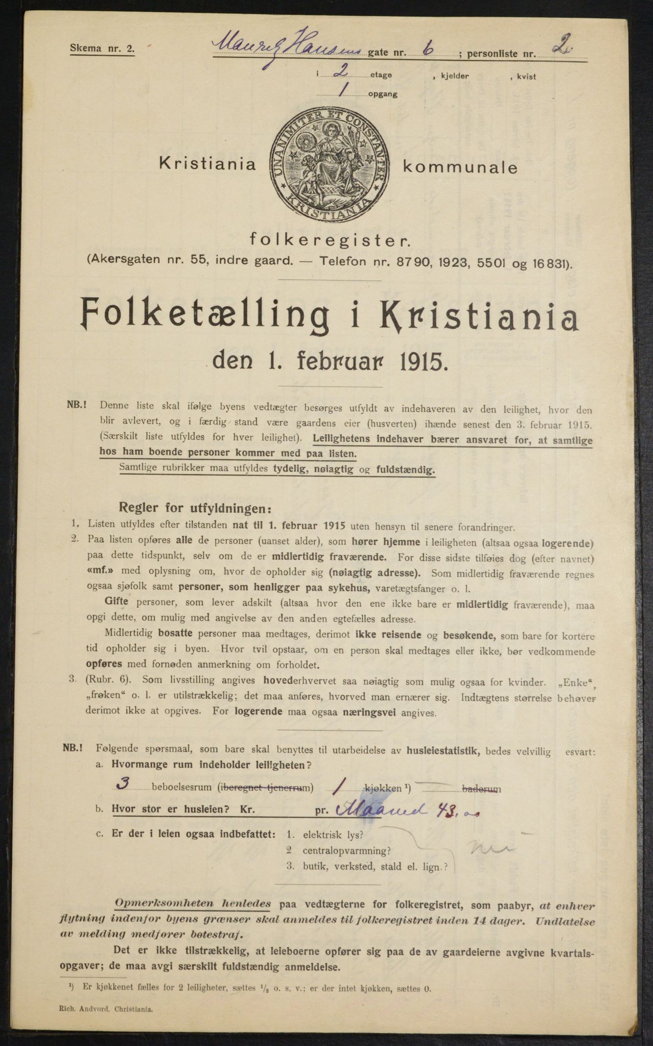 OBA, Municipal Census 1915 for Kristiania, 1915, p. 64434