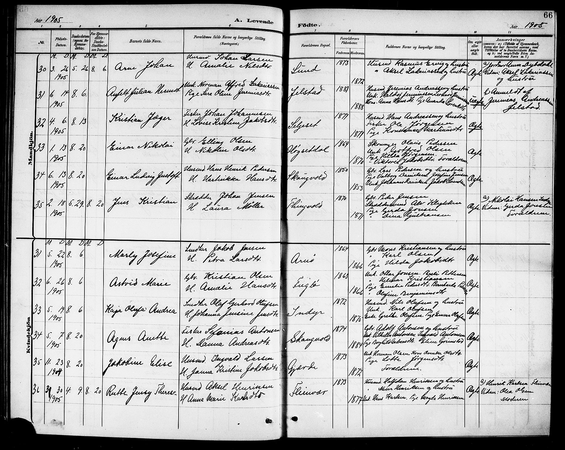 Ministerialprotokoller, klokkerbøker og fødselsregistre - Nordland, SAT/A-1459/805/L0109: Parish register (copy) no. 805C05, 1900-1911, p. 66