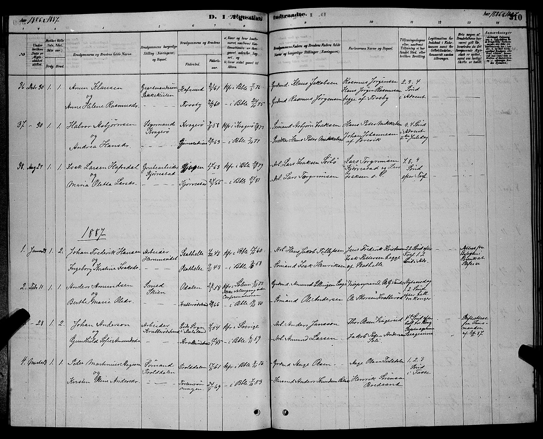 Bamble kirkebøker, SAKO/A-253/G/Ga/L0008: Parish register (copy) no. I 8, 1878-1888, p. 310