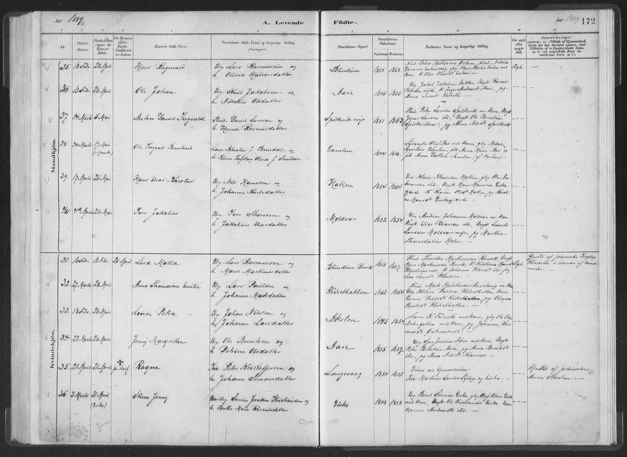 Ministerialprotokoller, klokkerbøker og fødselsregistre - Møre og Romsdal, AV/SAT-A-1454/528/L0401: Parish register (official) no. 528A12I, 1880-1920, p. 172